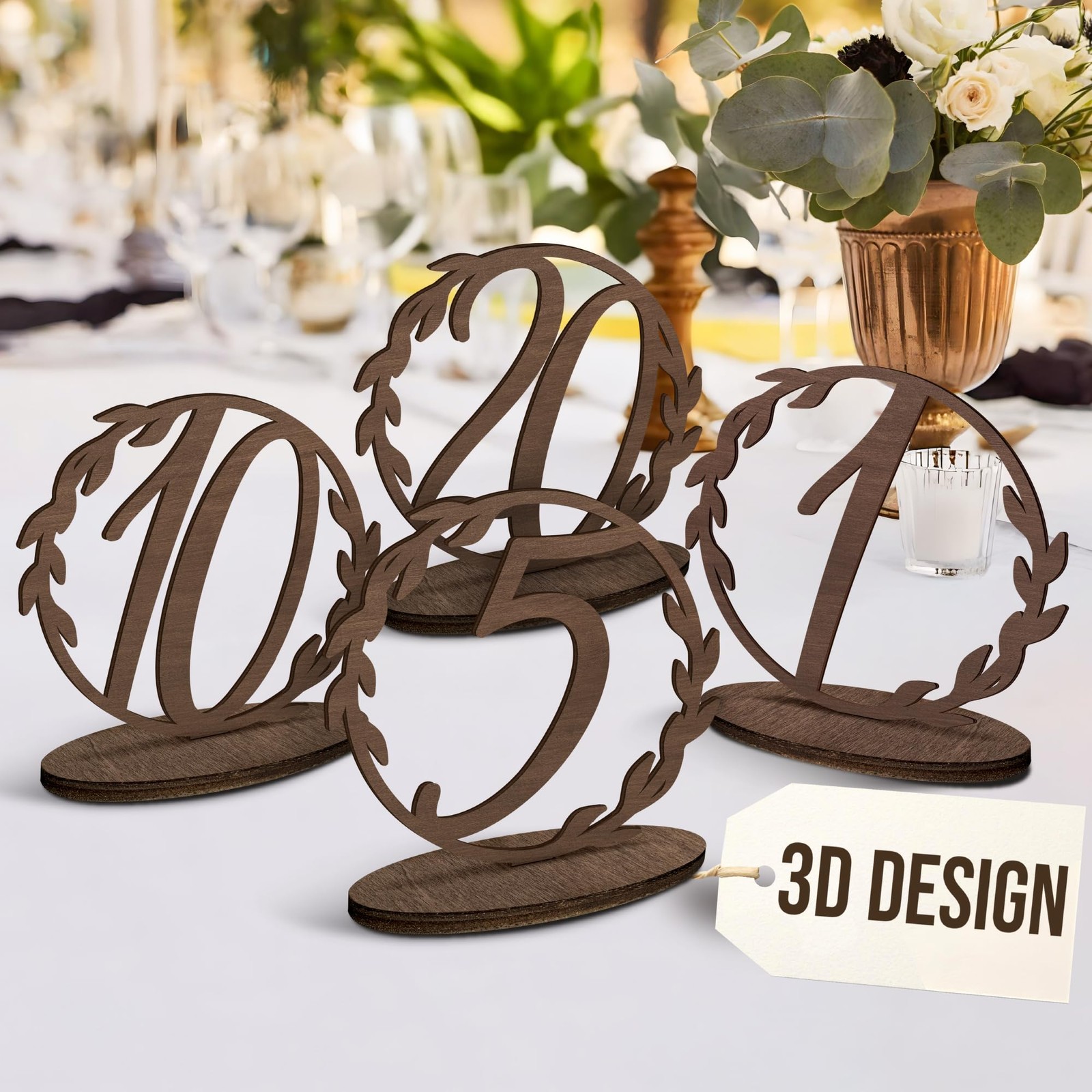20 PCS Wedding Table Numbers 1-20 Rustic Wood Signs Stands Markers