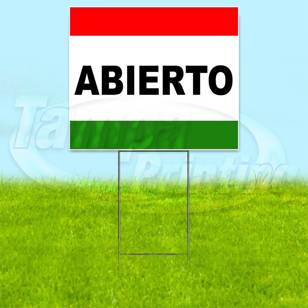 ABIERTO 18×24 Yard Sign Spanish Plastic Corrugated WITH STAKE USA YS00316