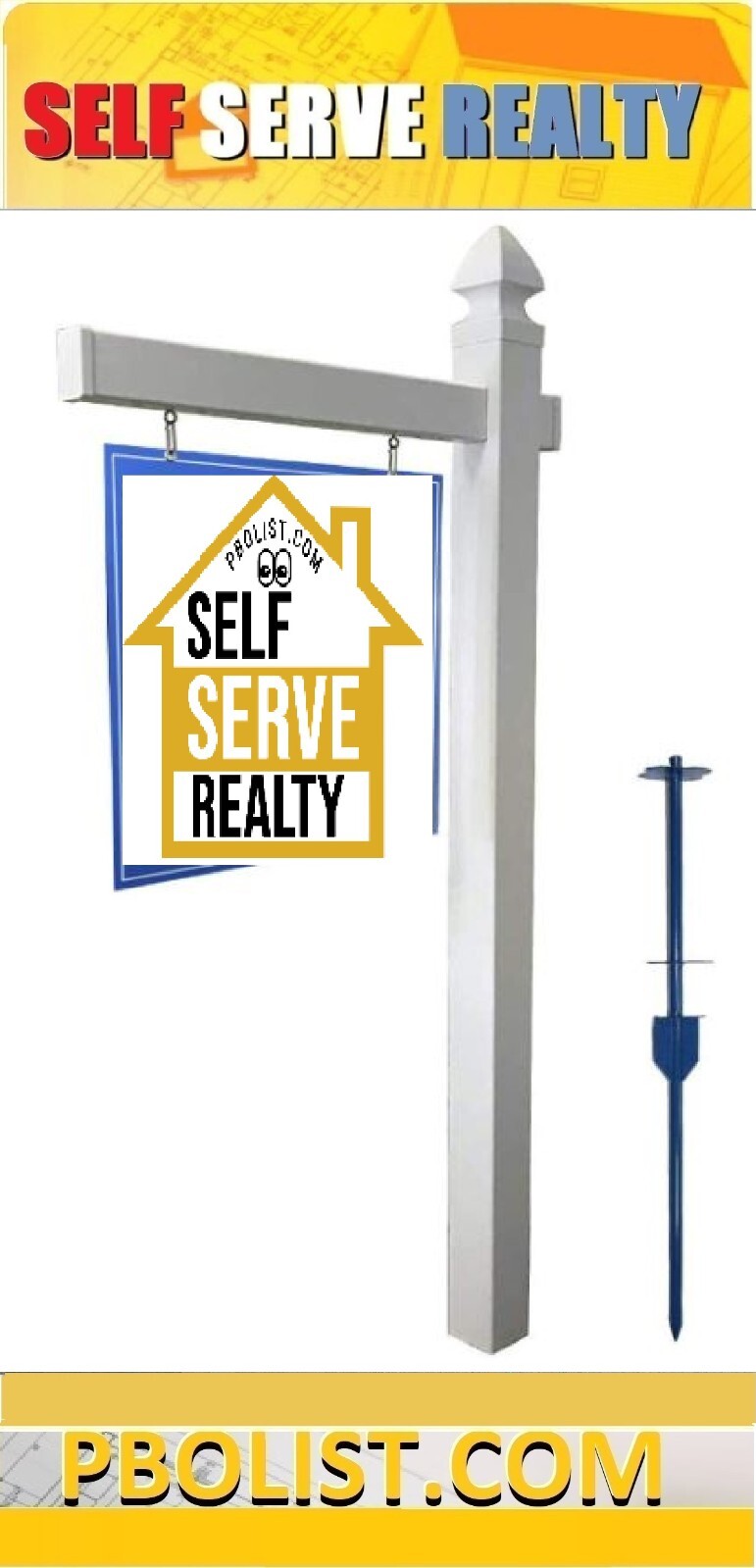 Vinyl PVC FSBO Real Estate Sign Post – White – 6′ Tall Post White 47″