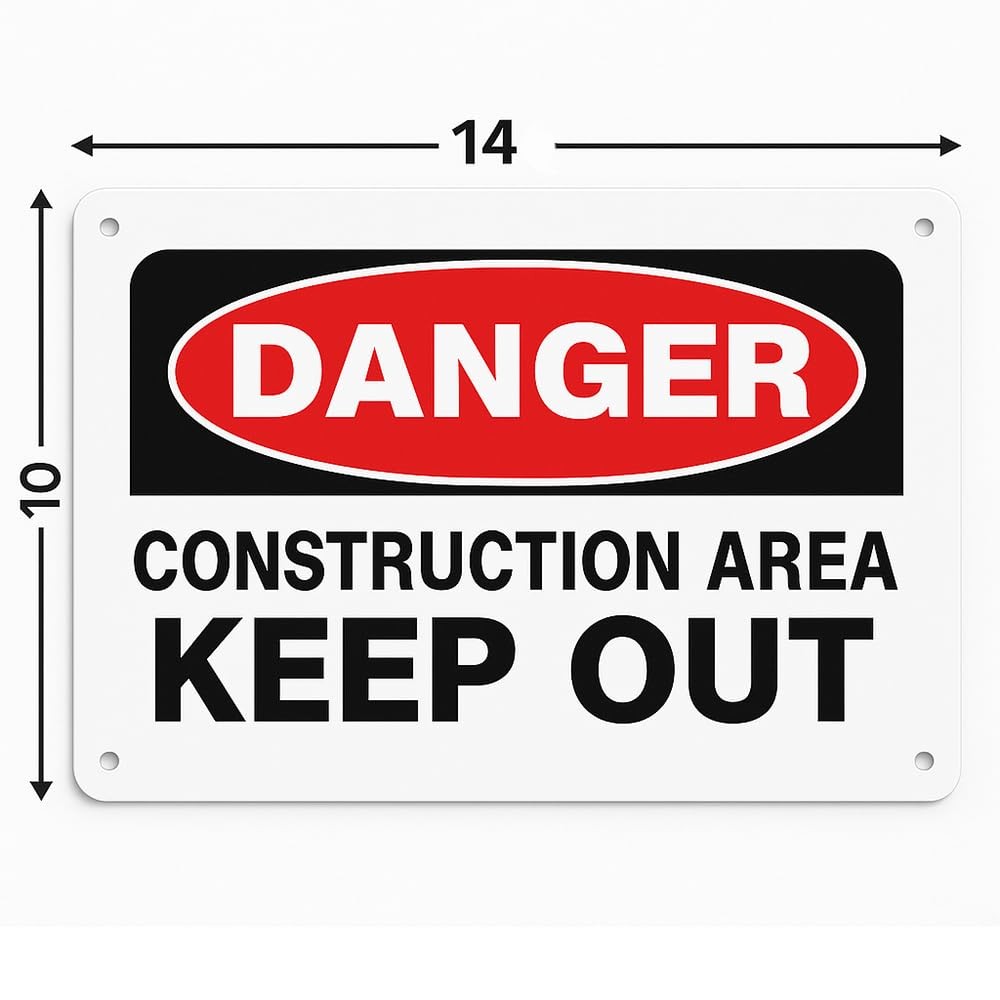4 PCS 10×14 Inch Danger Construction Area Keep Out Metal Sign