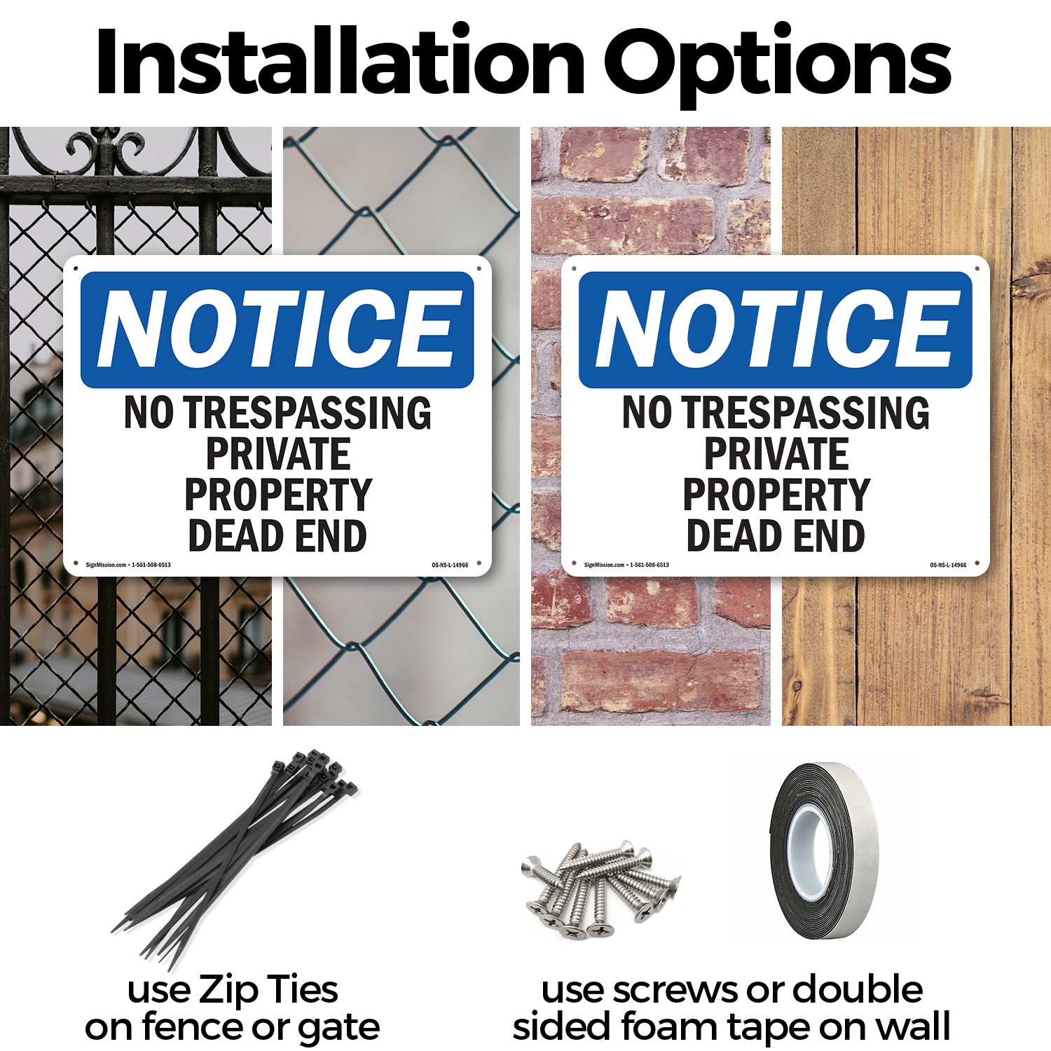 No Trespassing Private Property Dead End OSHA Notice Sign, Decal 5 or 10 Pack