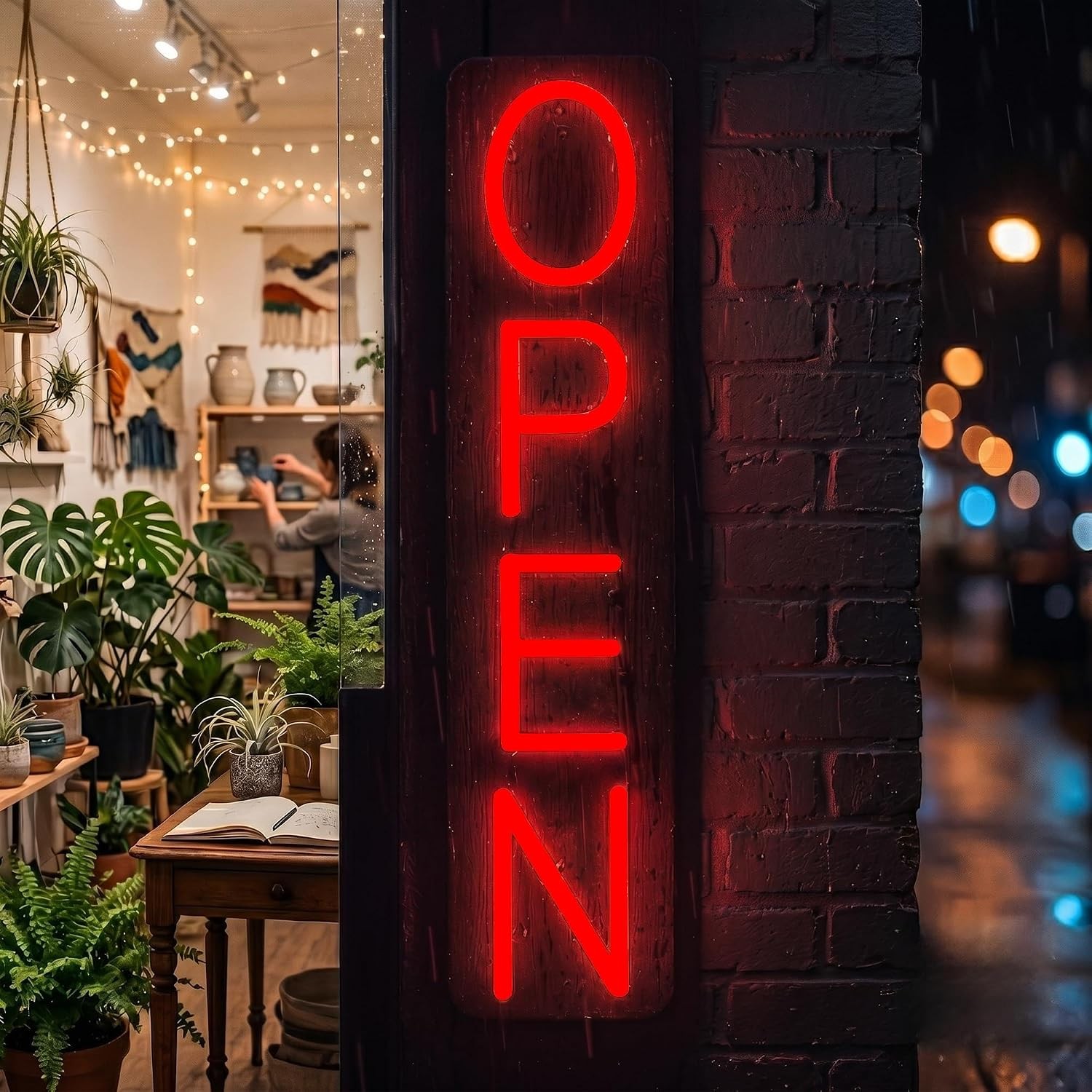 Outdoor Open Sign for Business 28x7in IP65 Waterproof, Vertical LED Neon Open Si