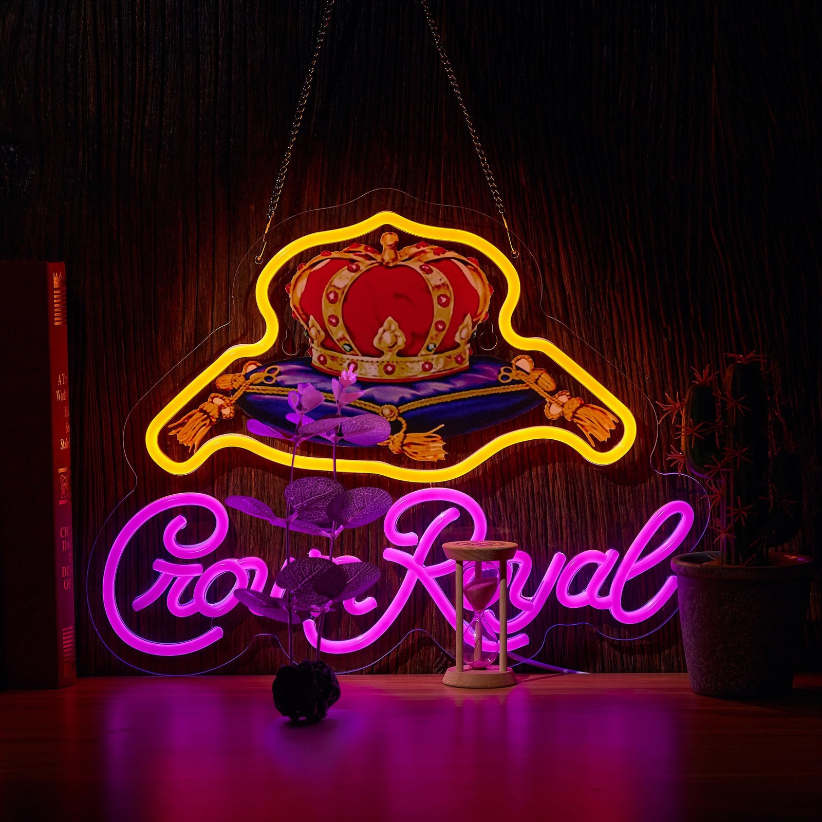 Neon Sign for Wall Décor Crown Art Neon Light Whiskey LED Signs with Dimmer
