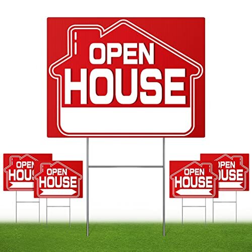 Open House Signs 5 Pack 16″ x 12″ Double-Sided Yard Signs with Metal H Stakes…
