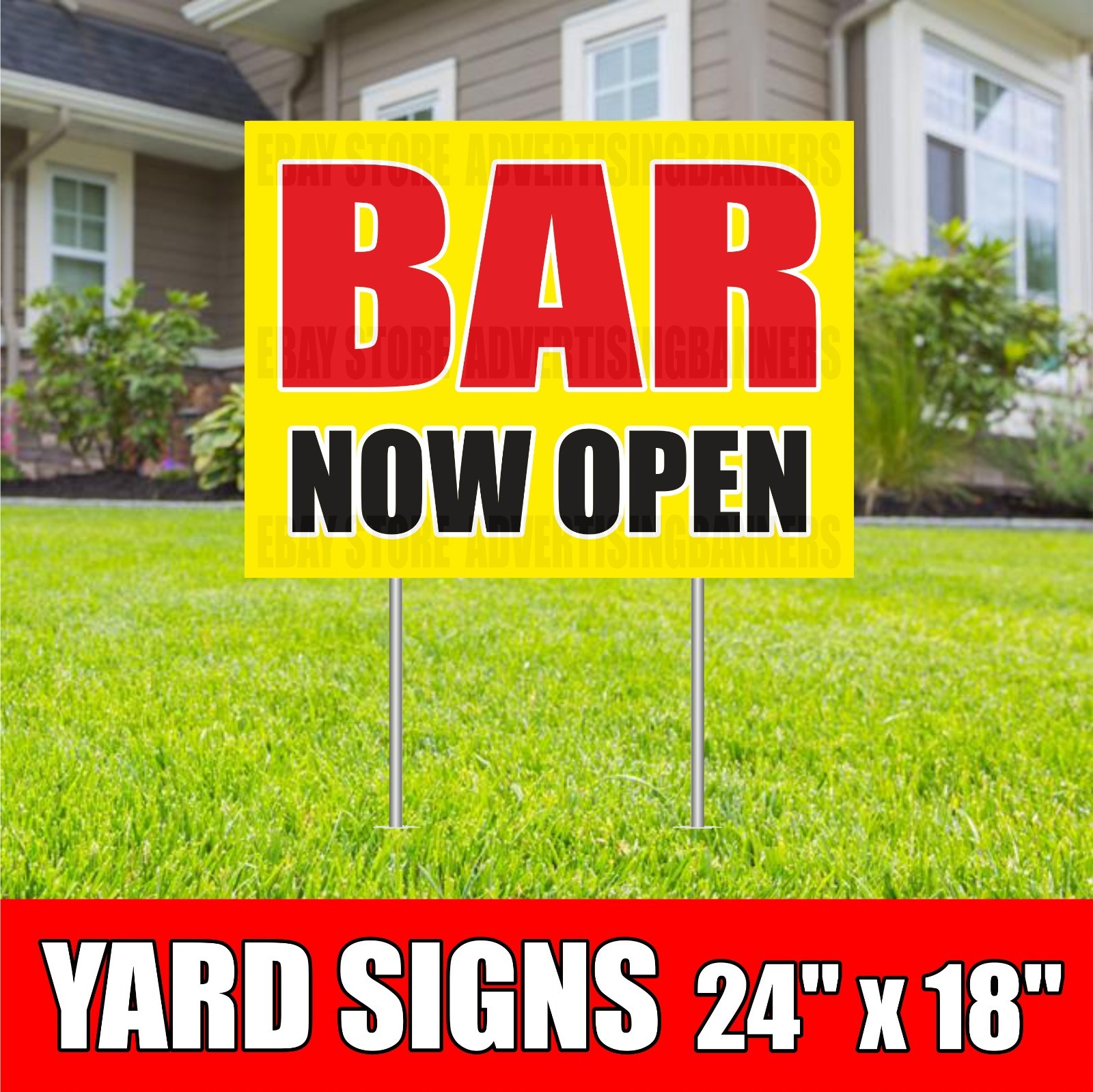 BAR NOW OPEN Yard Sign with H-Stakes Buffet Cafe Cafeteria Food RESTAURANT