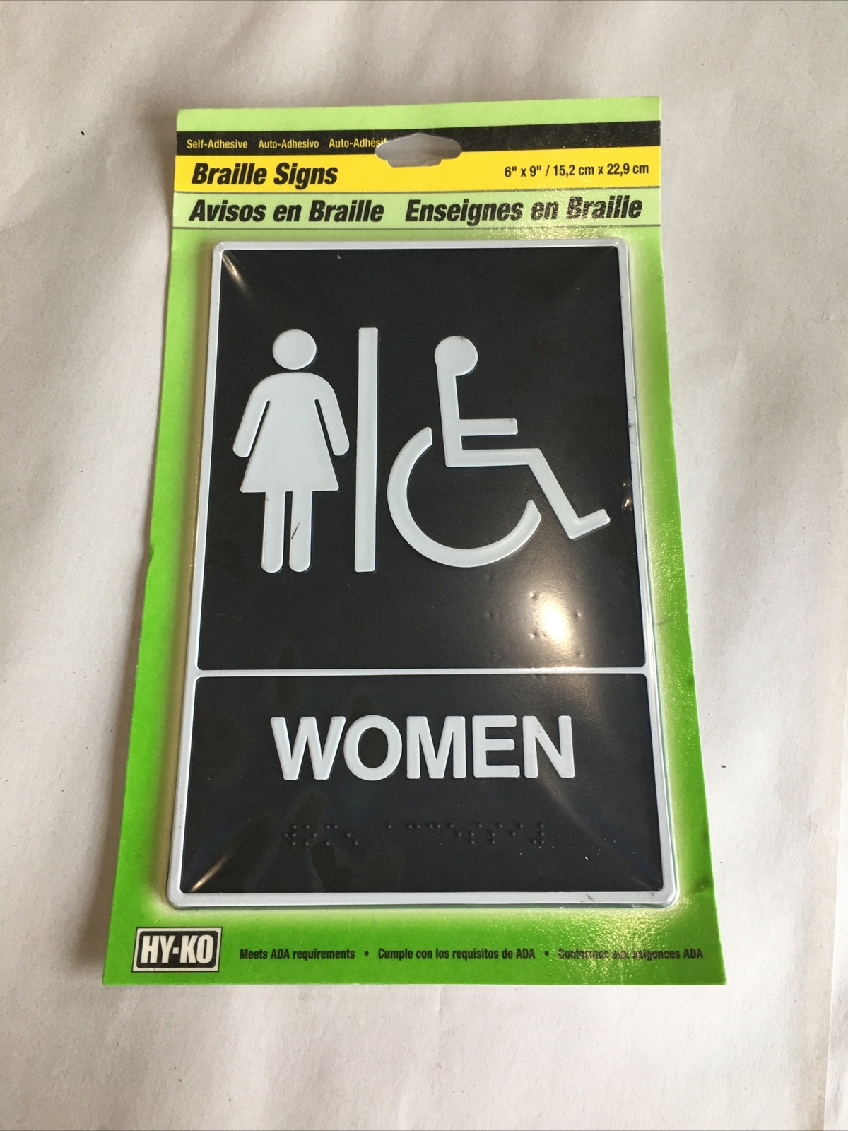 Braille Signs Black Women’s ADA Disability Bathroom Sign 6″ X 9″ Self-Adhesive