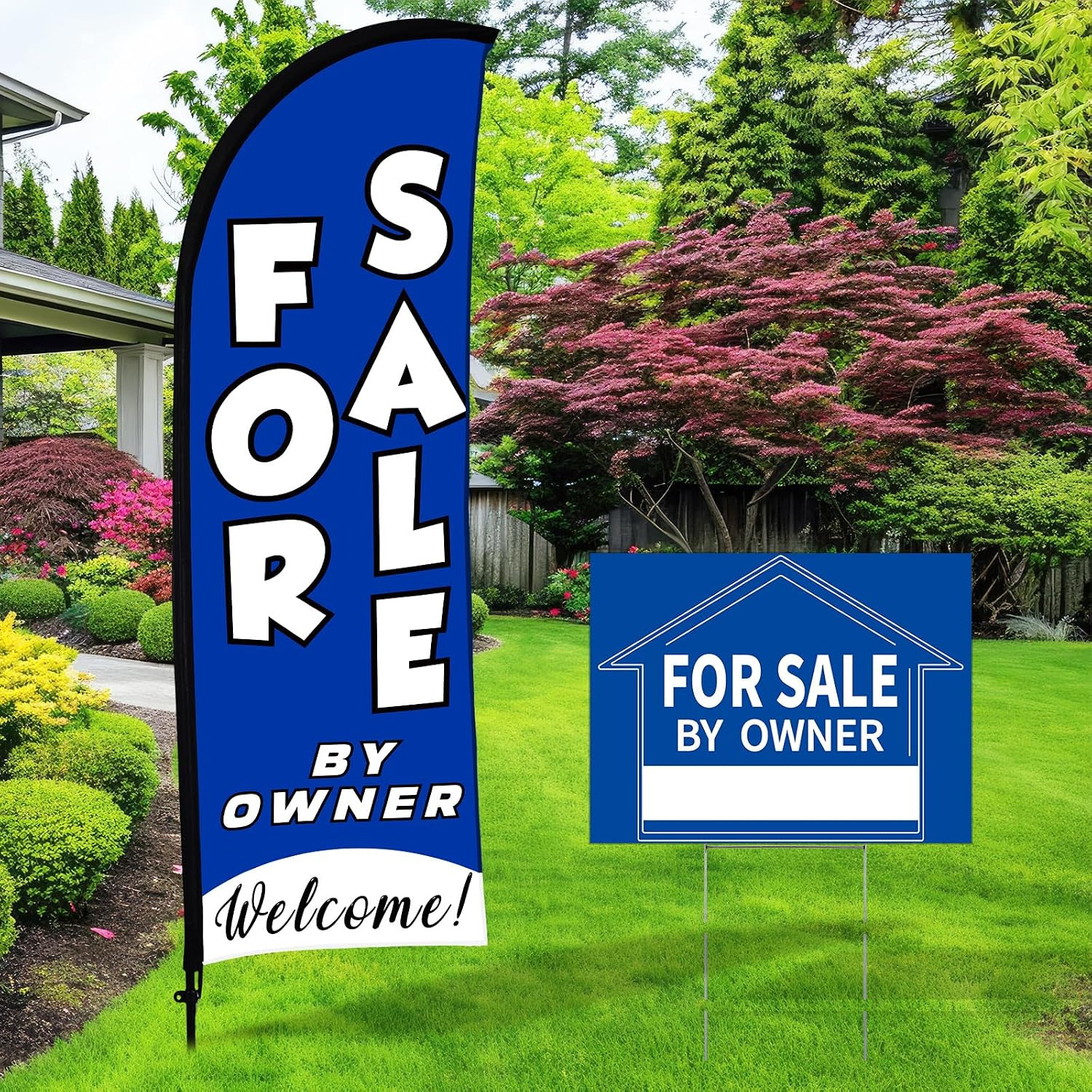 For Sale by Owner Sign Set 1 Pack for Sale by Owner Flag 3 Pack Double Blue