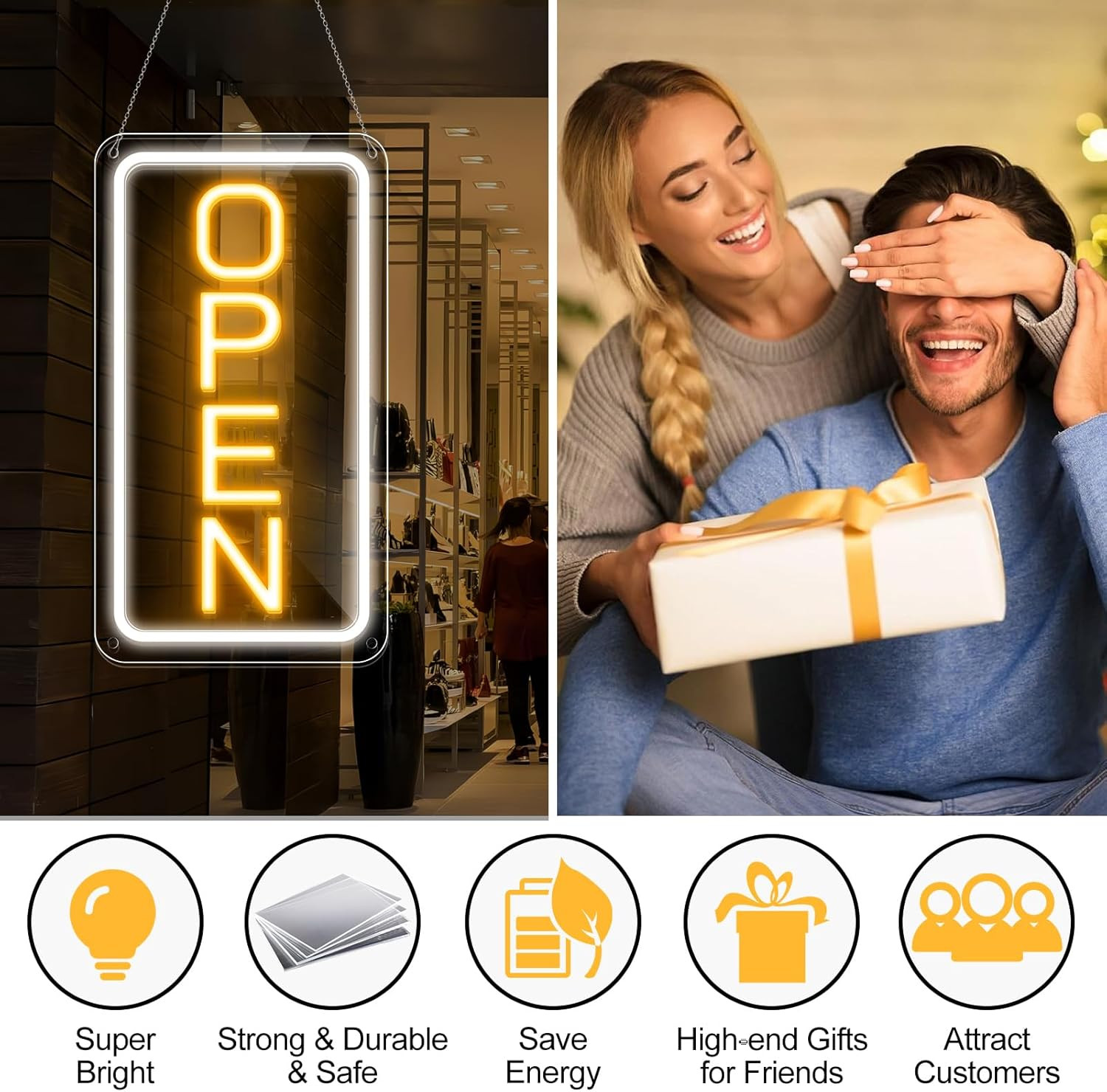 Super Bright 16″x9″ USB Neon Open Sign with Adjustable Brightness for Businesses