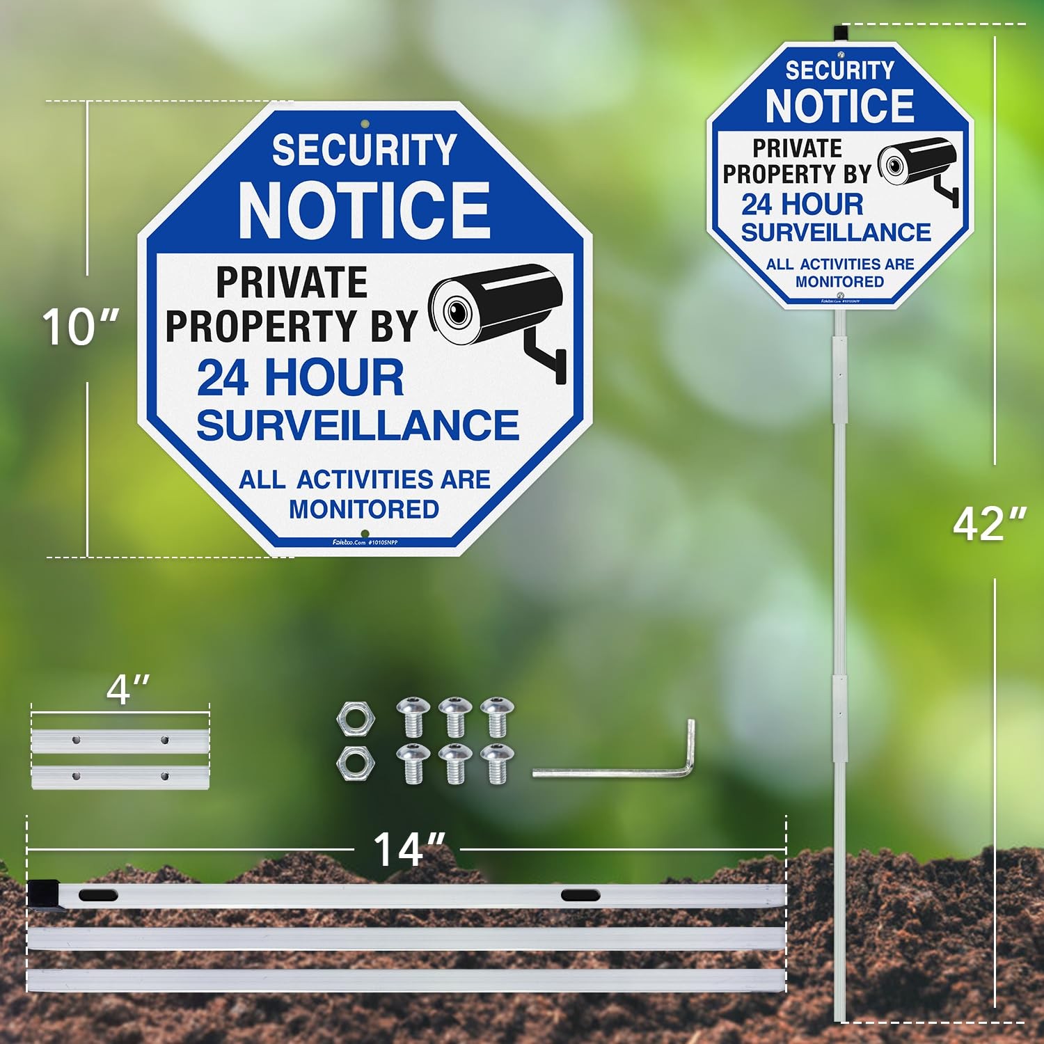 10×10 Inch Private Property Video Surveillance Sign 42 Inch Stake Aluminum