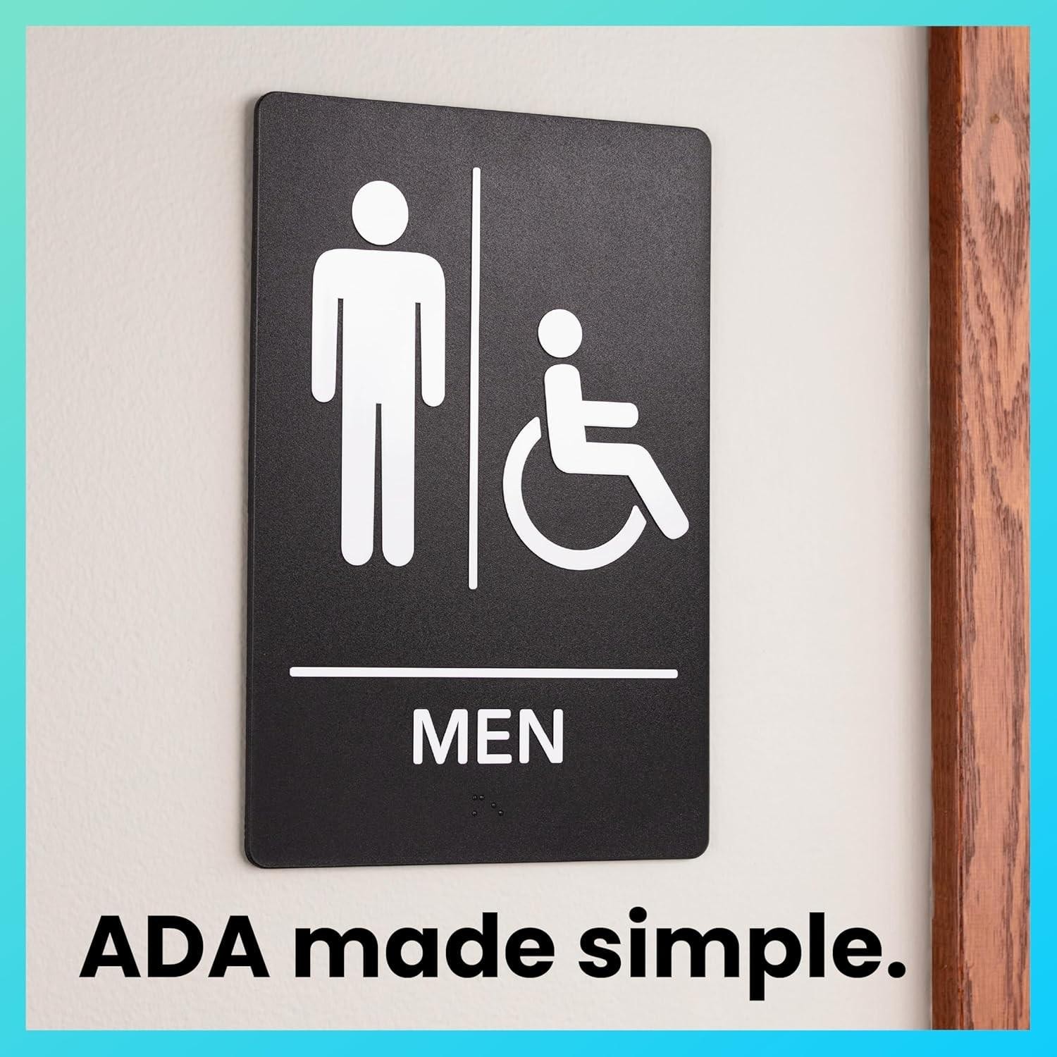 UNISEX Restroom Signs Business-ADA Compliant BRAILLE Bathroom w/2-SIDE TAPE 16z