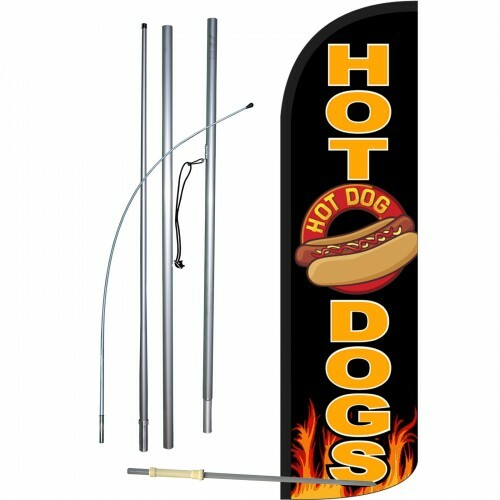 HOT DOGS Banner Sign Flag Feather Blade 3′ SWOOPER Windless