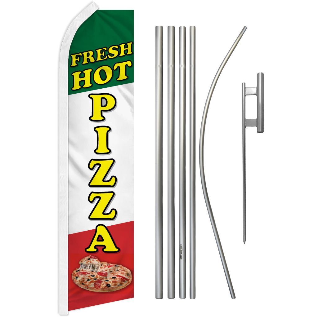 “FRESH HOT PIZZA” Advertising Super Flag & Pole Kit Italian food concessions