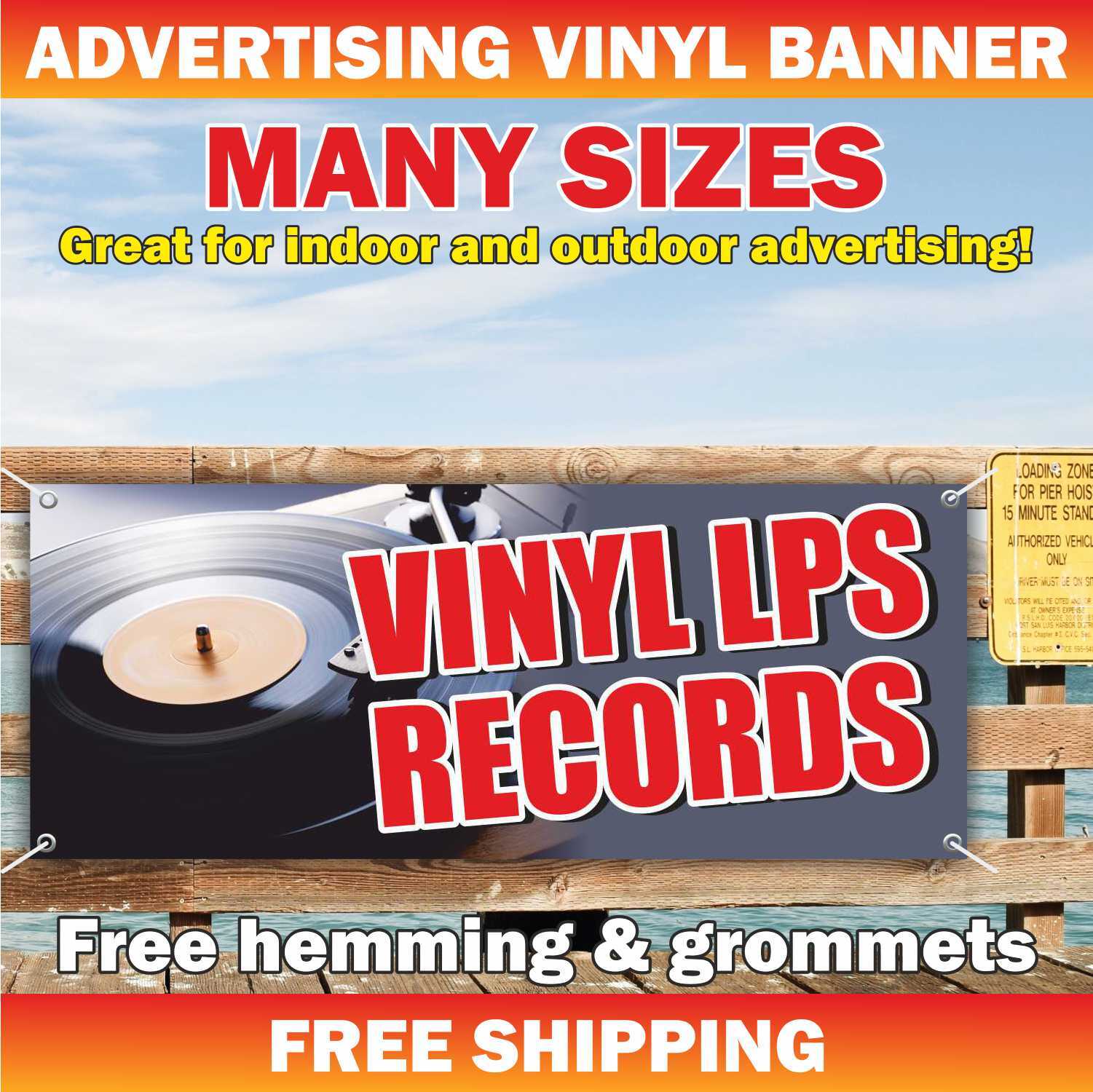 VINYL LPS Records Advertising Banner Vinyl Mesh Sign COLLECTIBLE ANTIQUE SHOP