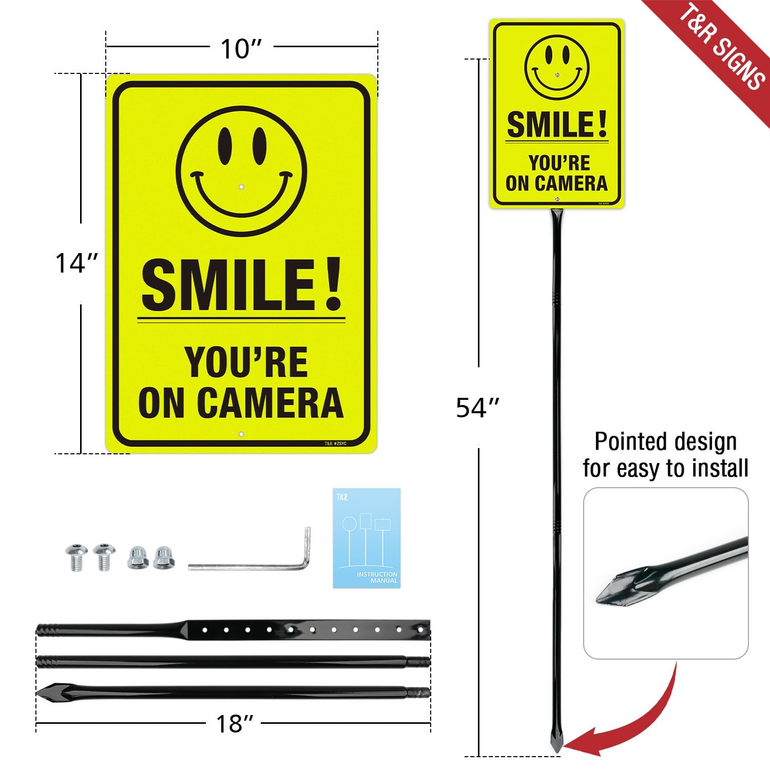 Large Smile You’re On Camera Signs Video Surveillance Sign with 54″ Stake 2 …