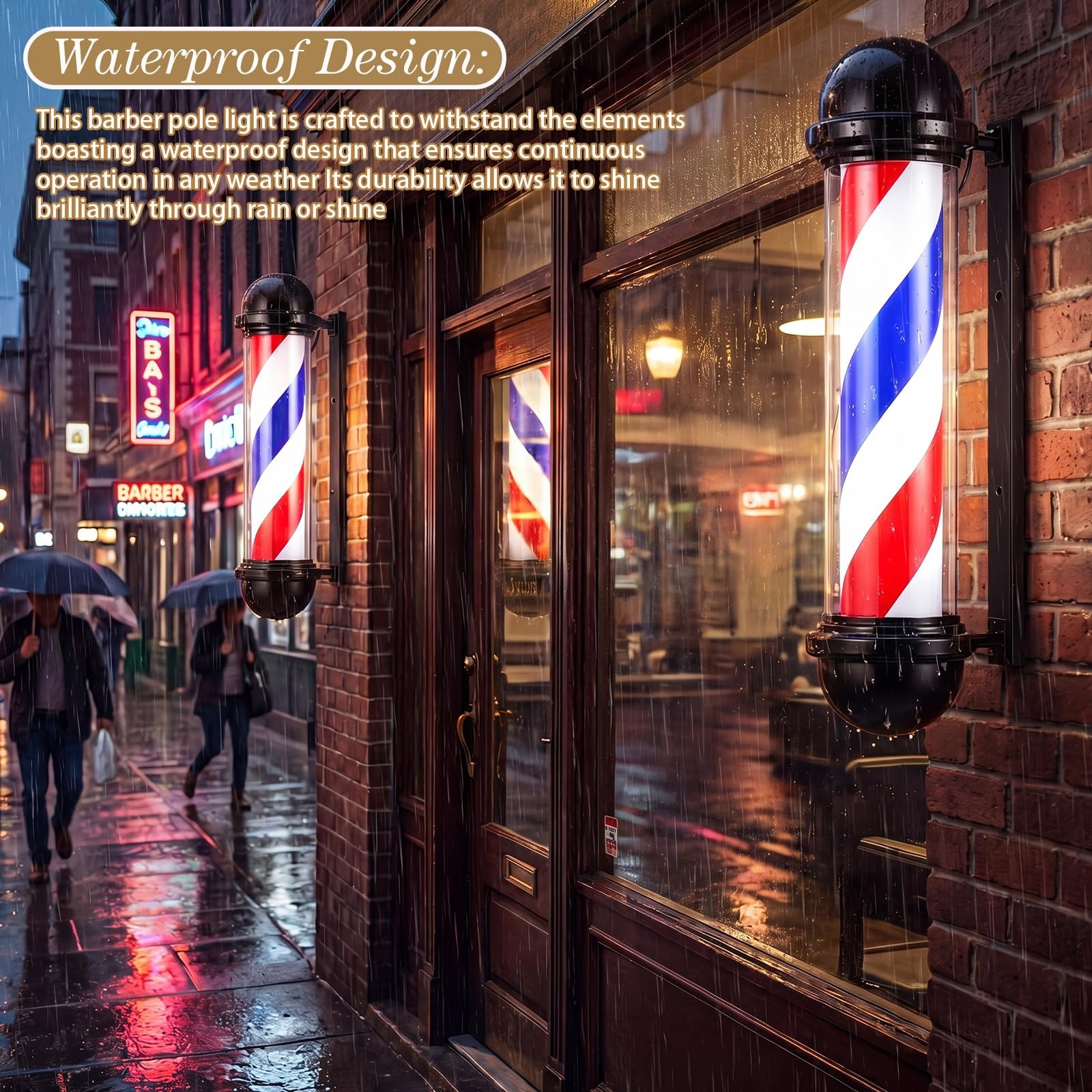 27” Barber Pole Light Red White Blue Stripes with Lights Barber Rotating Lig…