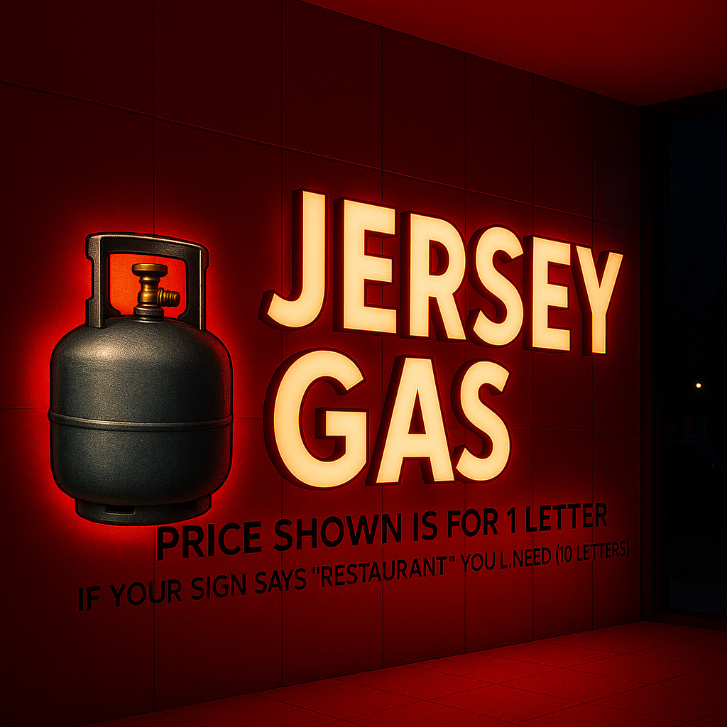 Jersey Gas LED Channel Letters – Custom Outdoor Storefront Business Sign 🍔