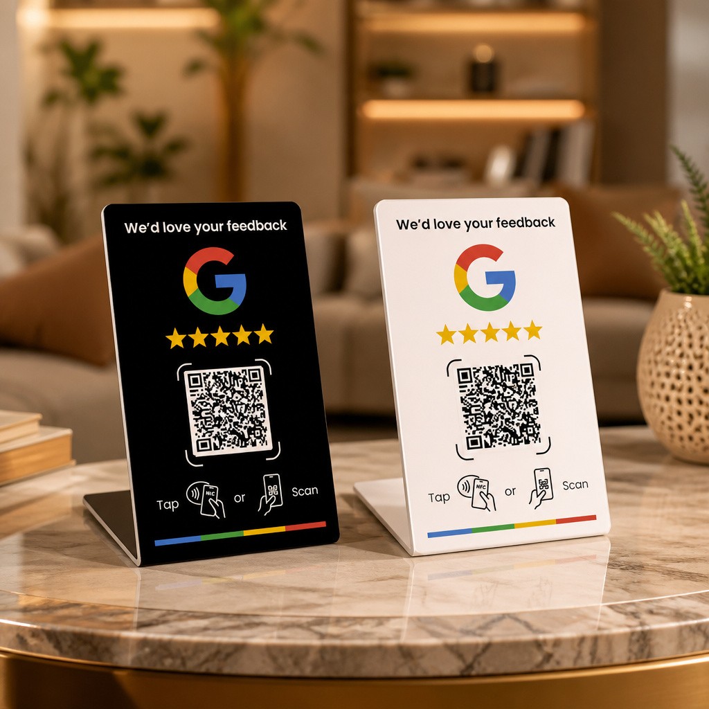 Google Review Stand NFC QR Code Tap Sign Black New
