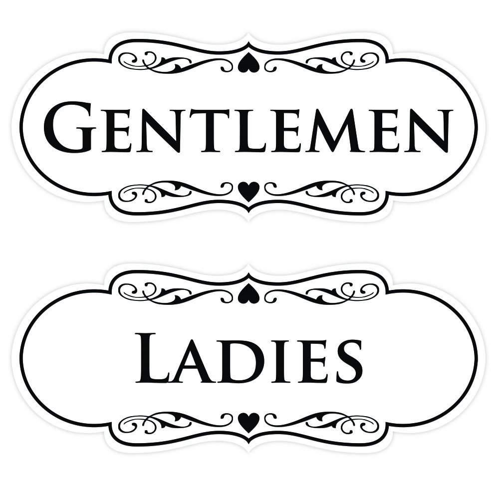 Designer Ladies Gentlemen Sign 2 PCS White Large Wall Door Restroom Plaque