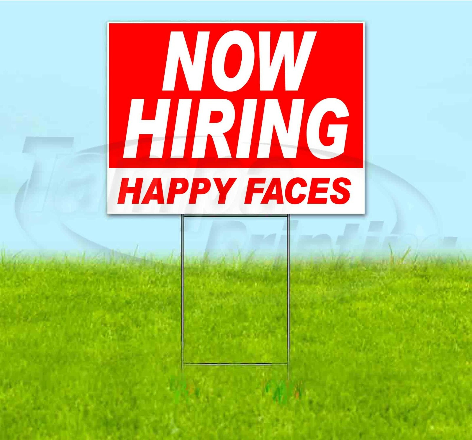 NOW HIRING HAPPY FACES 18×24 Yard Sign WITH STAKE Corrugated Bandit USA BUSINESS