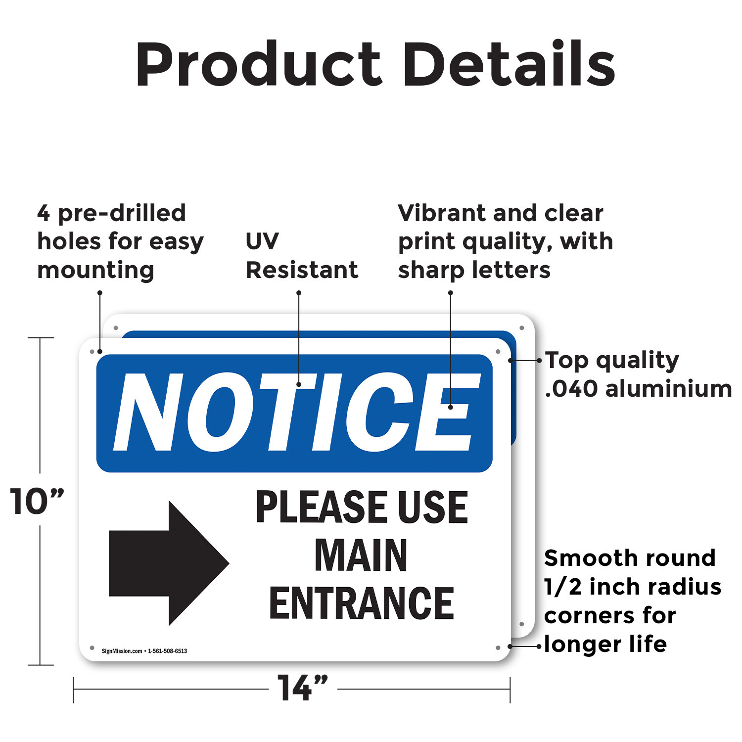 (2 Pack) Please Use Main Entrance [Right Arrow] OSHA Notice Sign Decal Metal