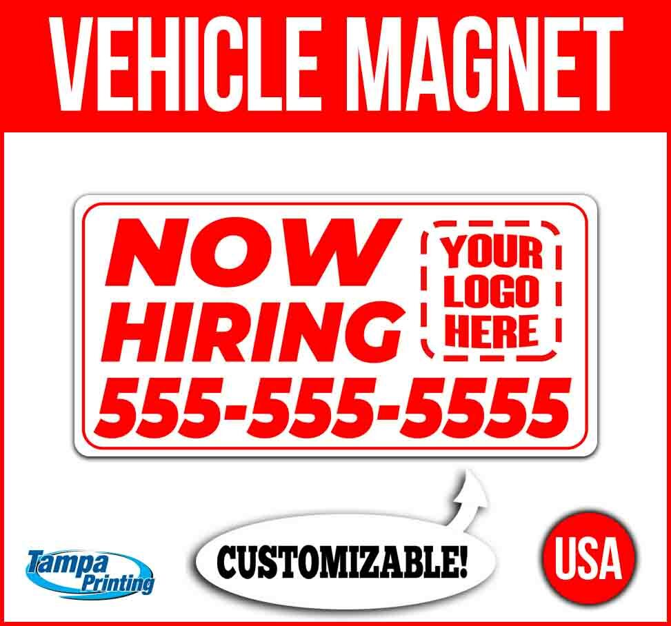 NOW HIRING CUSTOM PHONE NUMBER & LOGO Heavy Duty Vehicle Magnet Truck Car Sign
