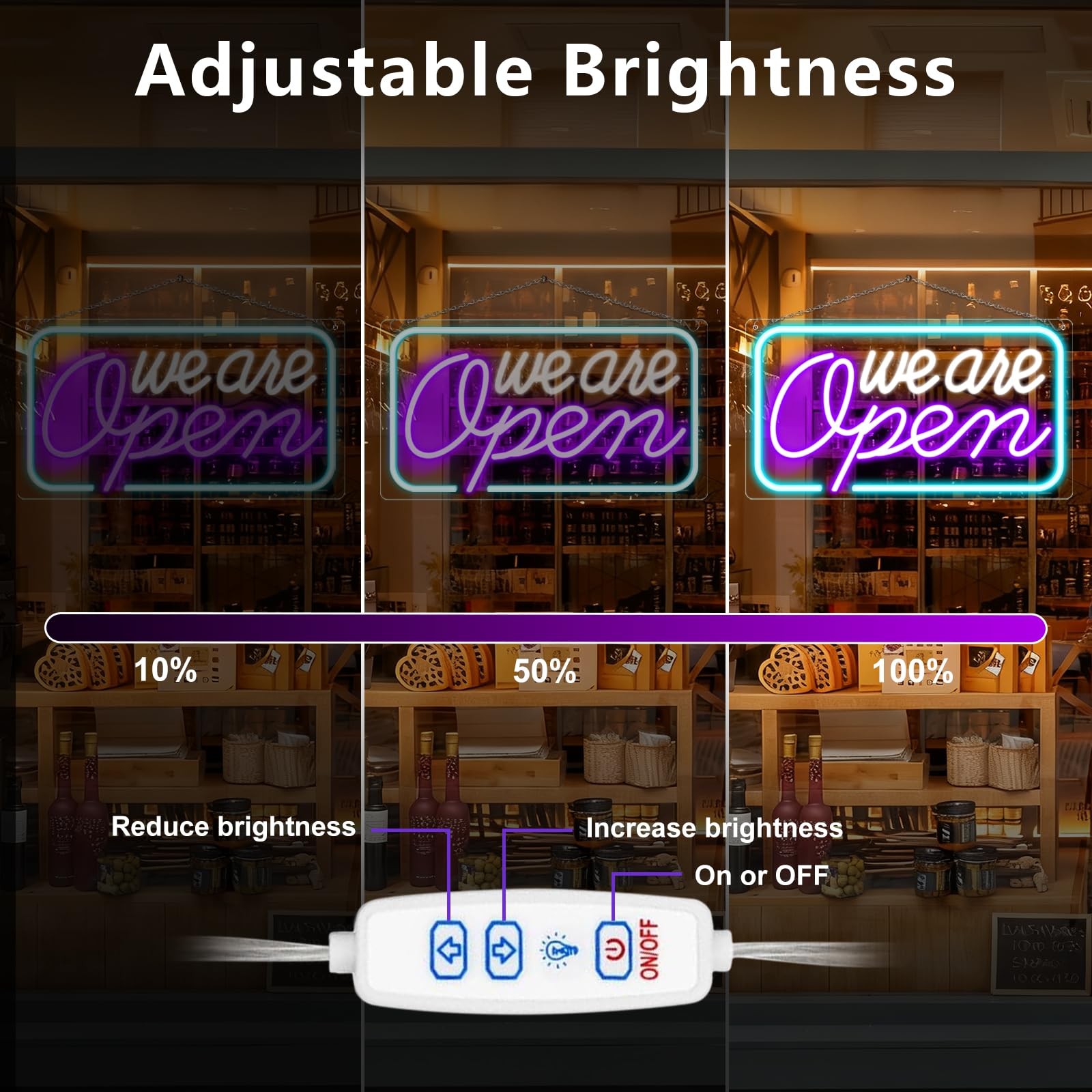 NELTBESIN Neon We Are Open Signs Business, 23.5”x 12.5” Adjustable Brightness