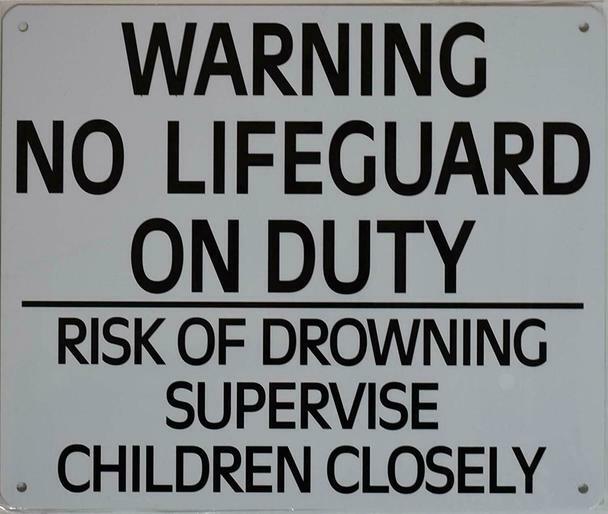NO Lifeguard ON Duty Sign (White,Rust Free Aluminium 10×12, with Sy..REF24-1027