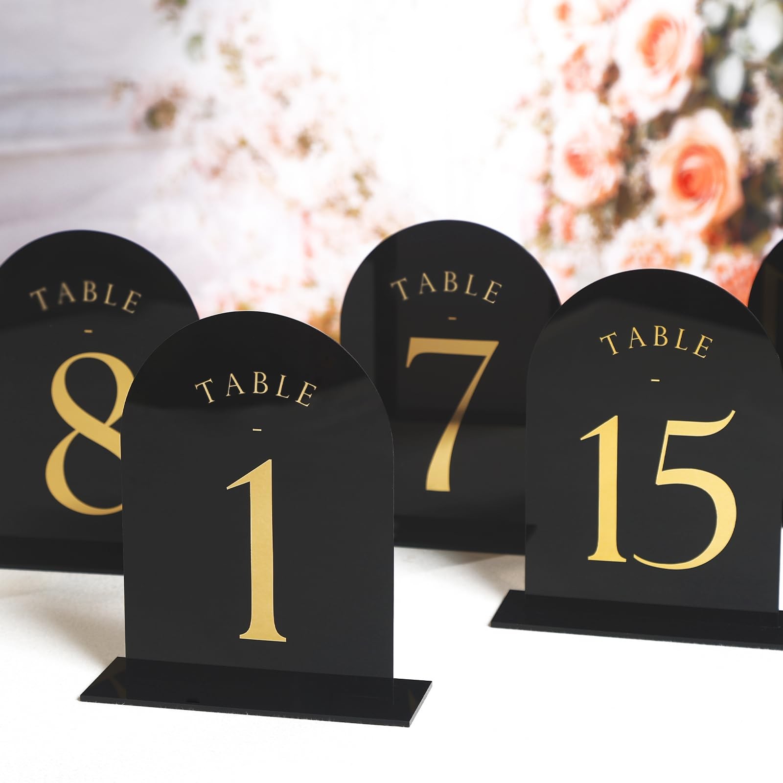 Black Arch Wedding Table Numbers with Stands 115 5×7 Inch Acrylic Signs
