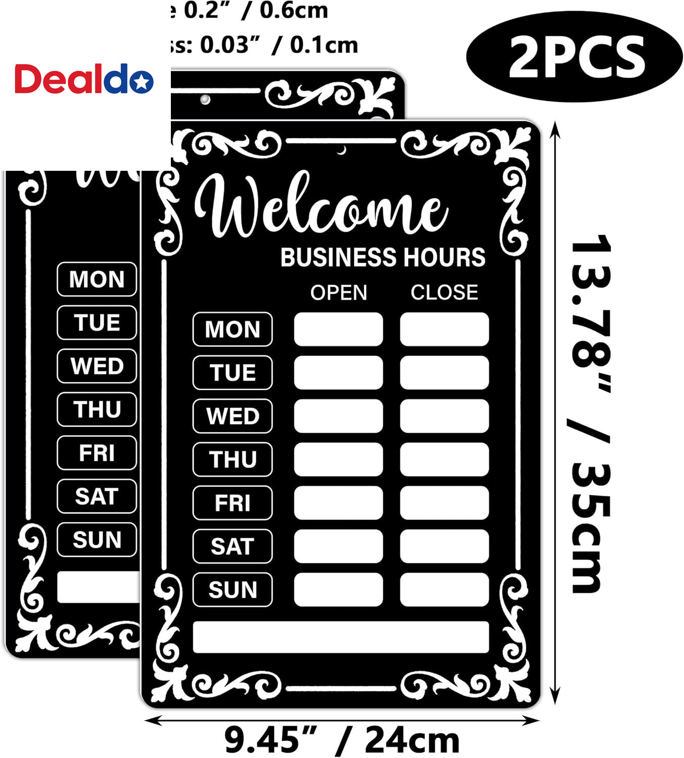 2Pcs Business Hours Sign Changeable Store Time Mark with Stickers for Coffee Bar