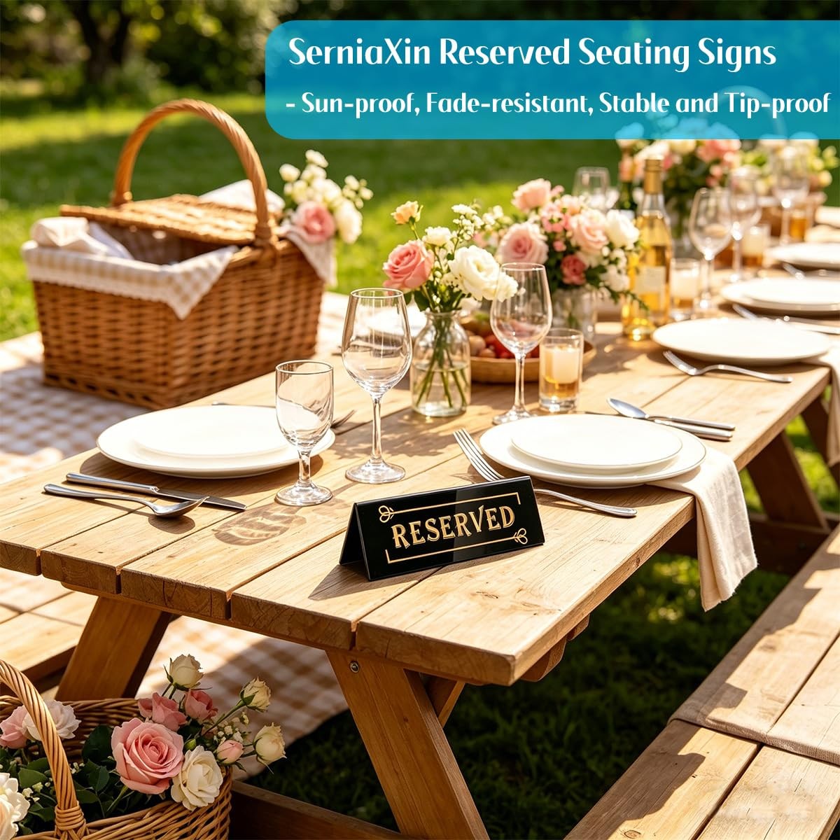10PCS Acrylic Reserved Table Signs – 6x2x1.6 in Table Tent – Double-Sided, Wa