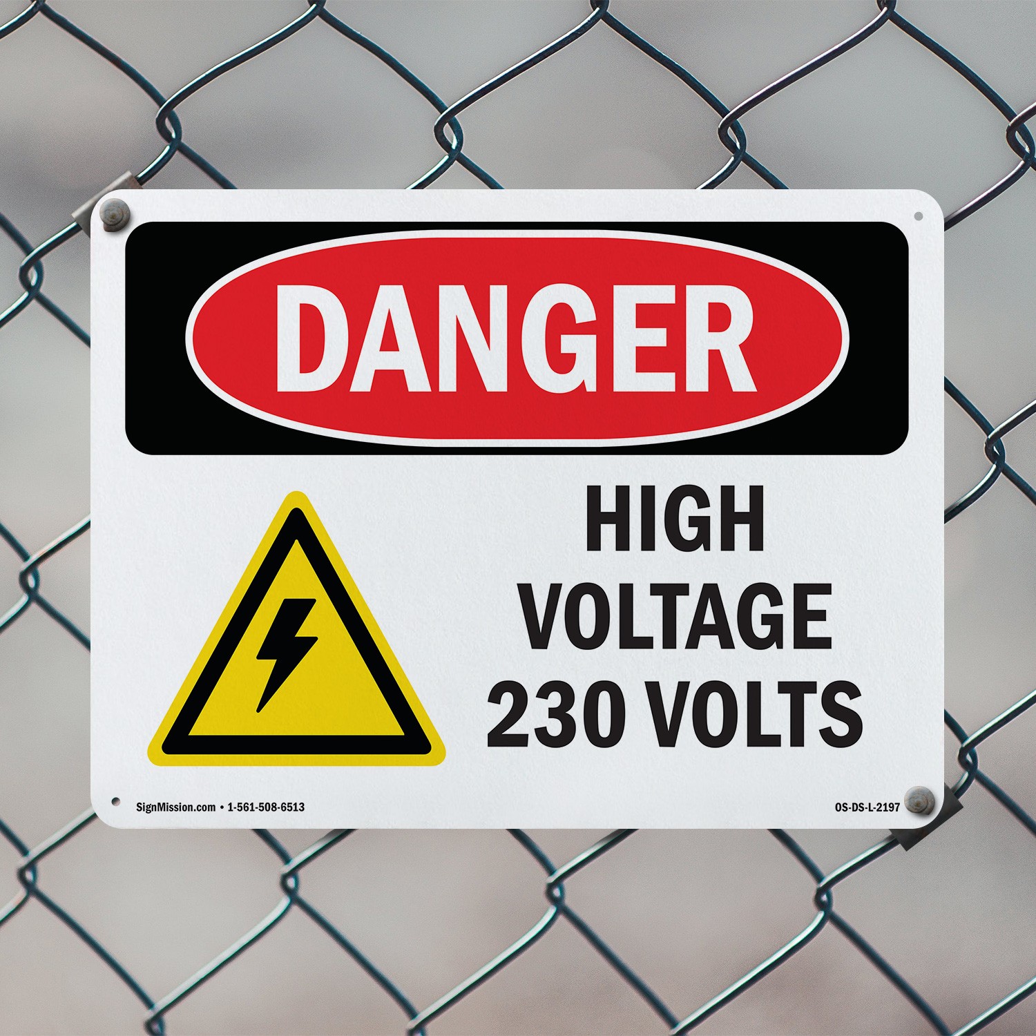 High Voltage 230 Volts OSHA Danger Sign Metal, Plastic, Or Decal – 5 or 10 Pack