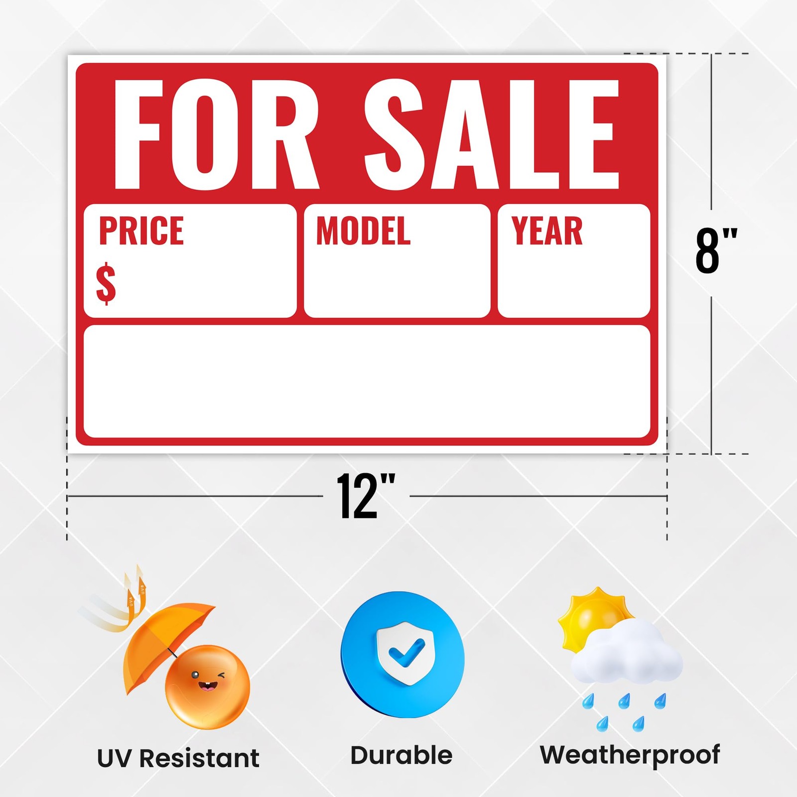 2PC For Sale Sign Car, 12 Inches by 8 Inches – 20 mil Polystyrene Plastic – C…