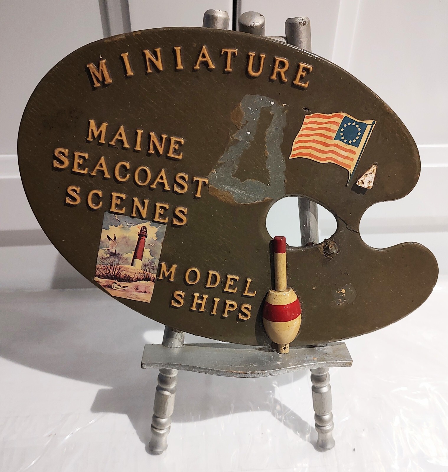 Vintage Artist Paint Pallet Easel Tradeshow Sign Maine Seacoast Model Ships 10″