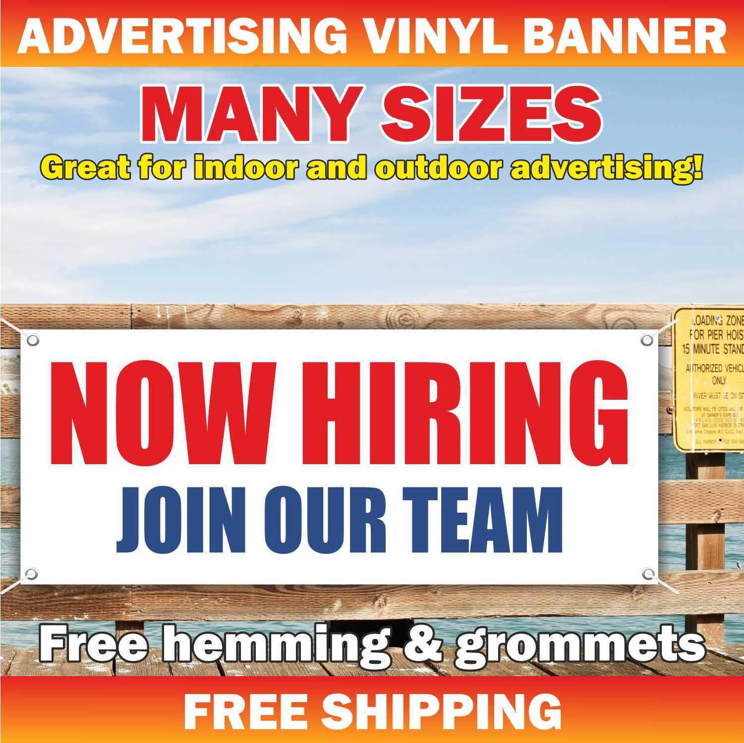 NOW HIRING JOIN OUR TEAM Advertising Banner Vinyl Mesh Sign job help wanted