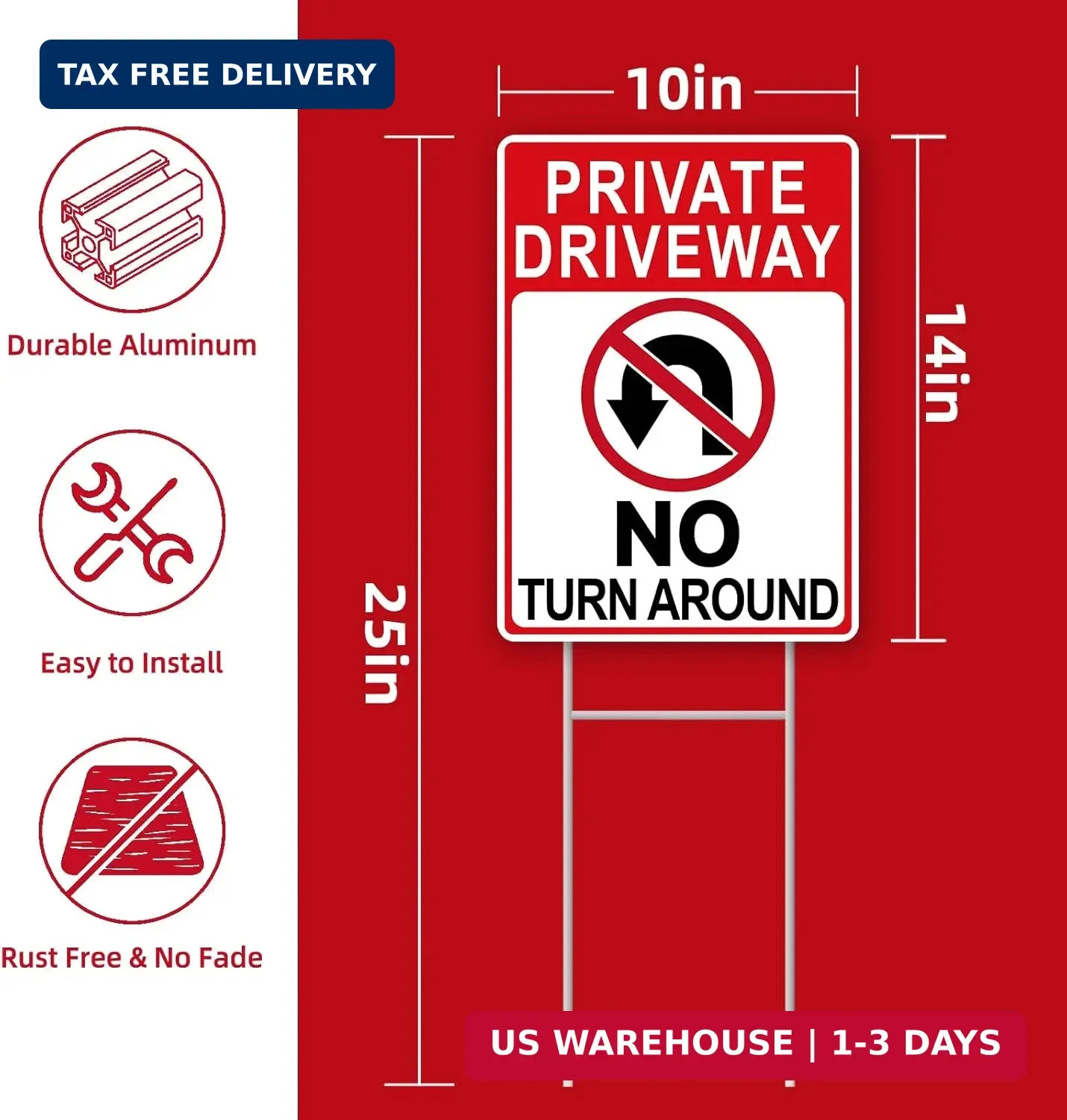 No Turn Around Driveway Sign, 2 Pack Private Driveway Signs 14″x10″ Double-Sided