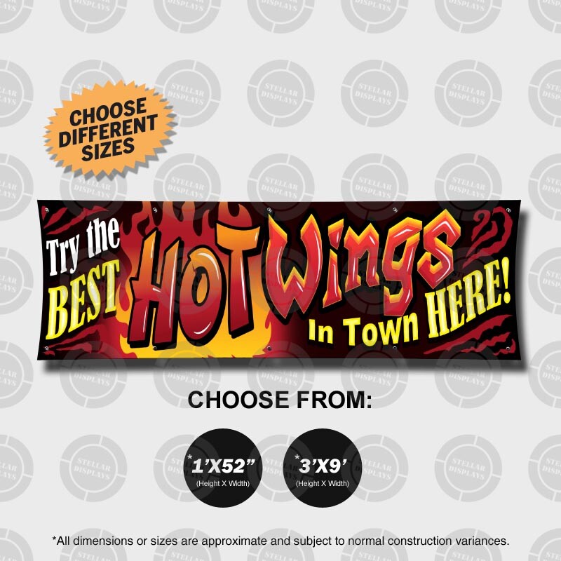 BEST HOT WINGS Banner Sign Open Display Fast Food Restaurant Tailgate Party Lona
