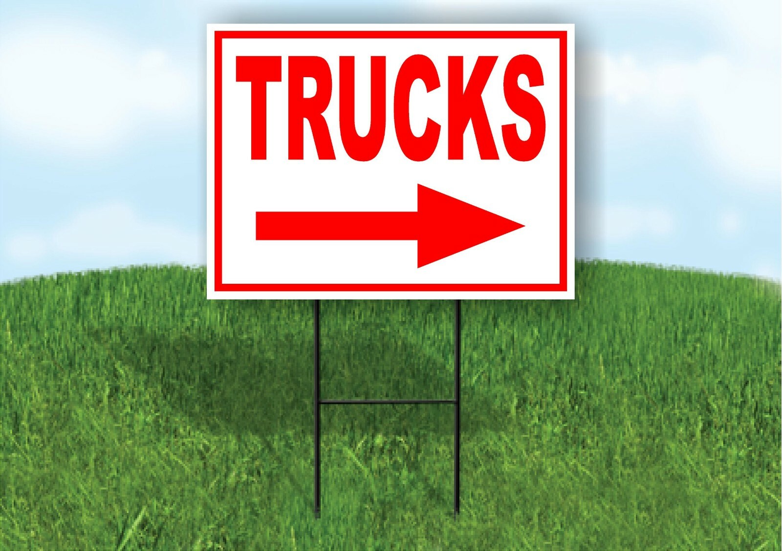 TRUCKS right arrow red Yard Sign Road with Stand LAWN SIGN Single sided