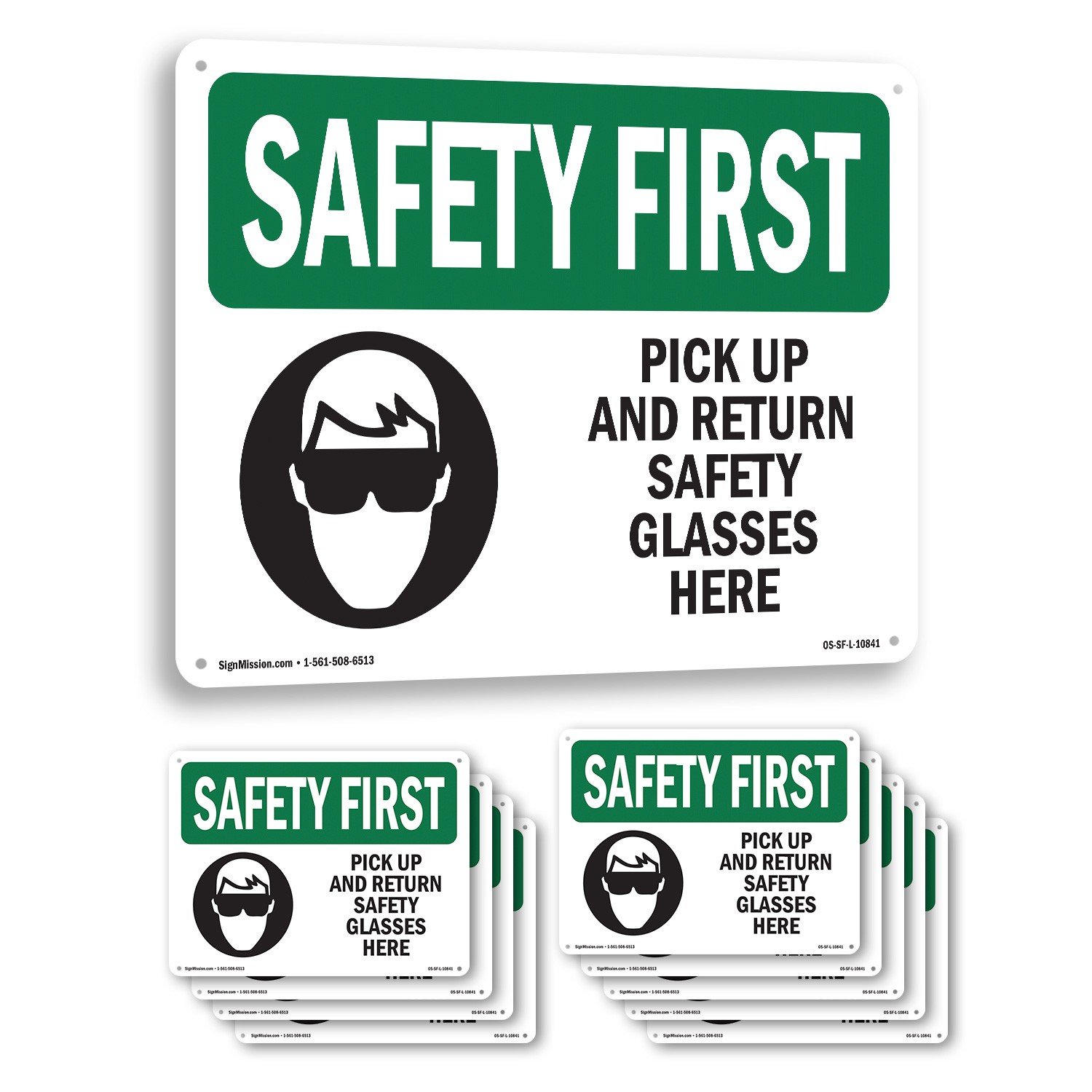 Pick Up And Return Safety Glasses Here OSHA SAFETY FIRST Sign, Decal 5/10 Pack