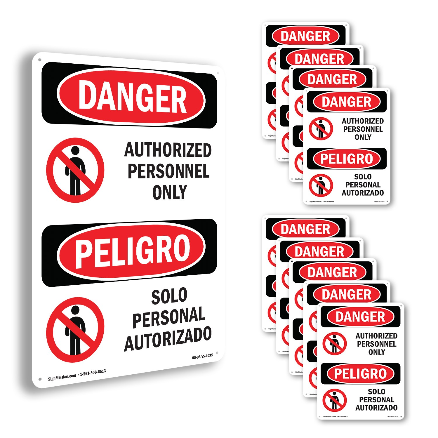 Authorized Personnel Only Bilingual OSHA Danger Sign Or Decal – 5 or 10 Pack