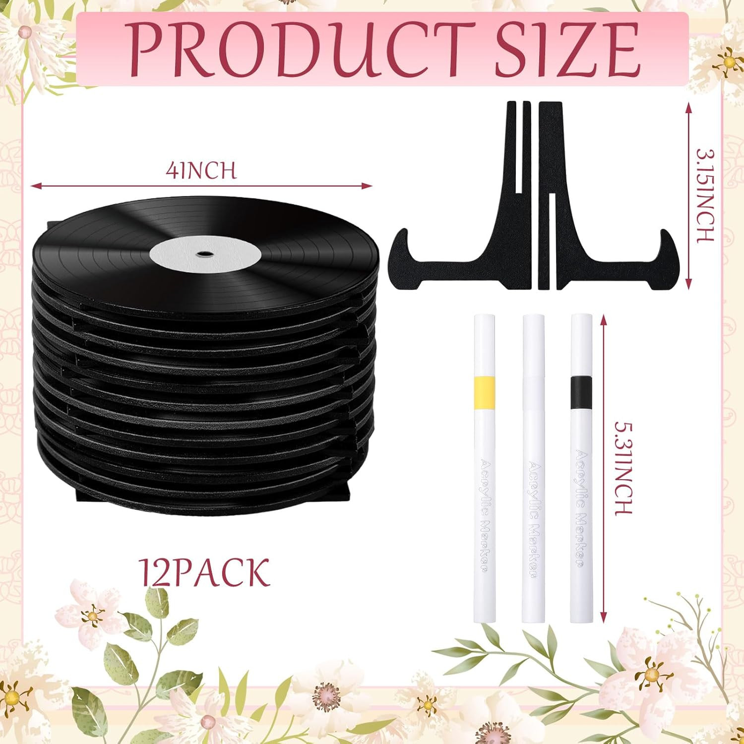 12 Pcs Vinyl Record Wood Wedding Table Numbers with Easel Stand Retro Music Wedd