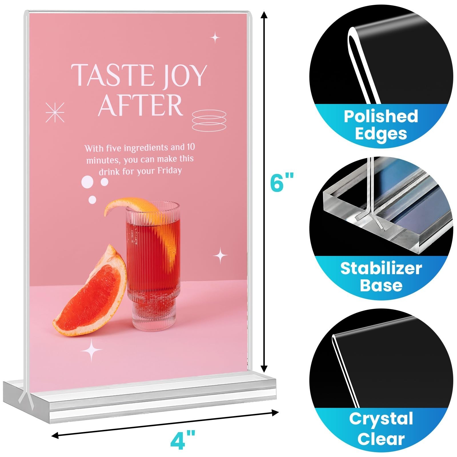 Acrylic Sign Holder 4×6, 15 Pack Clear Double Sided Menu Vertical Display Sta…
