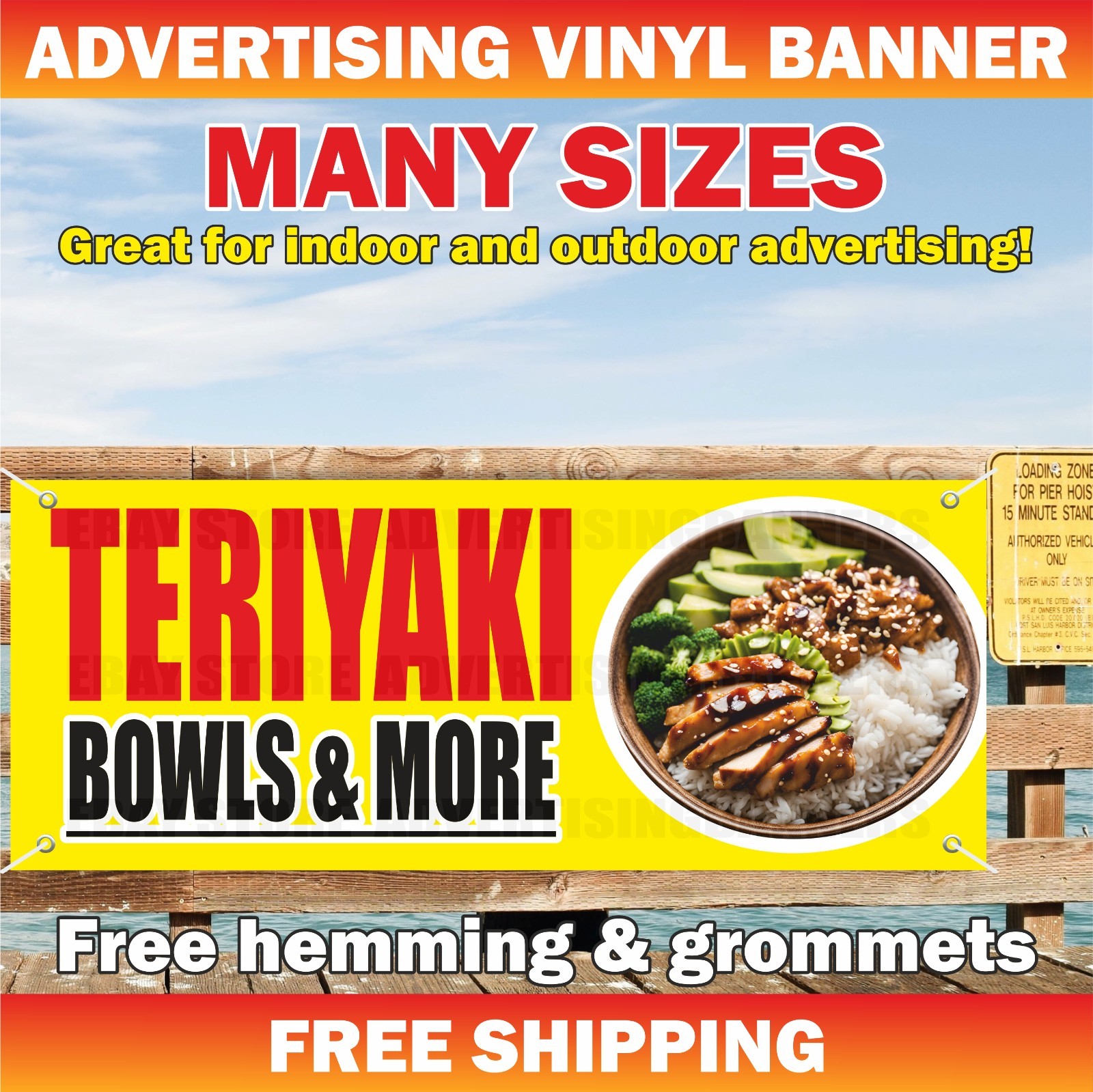 TERIYAKI BOWLS & MORE Advertising Banner Vinyl Mesh Sign Street Food Restaurant