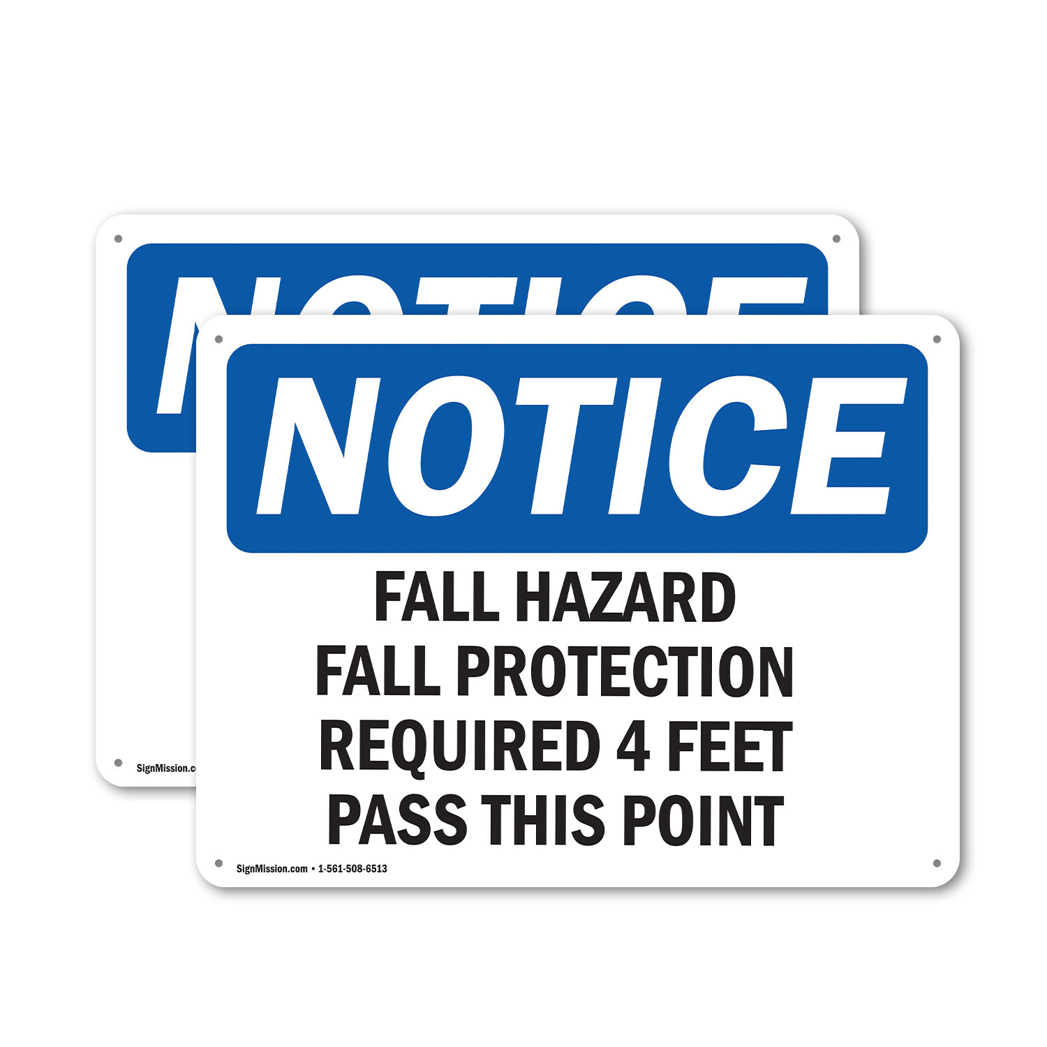 (2 Pack) Fall Hazard Fall Protection Required 4 Feet OSHA Notice Sign Decal