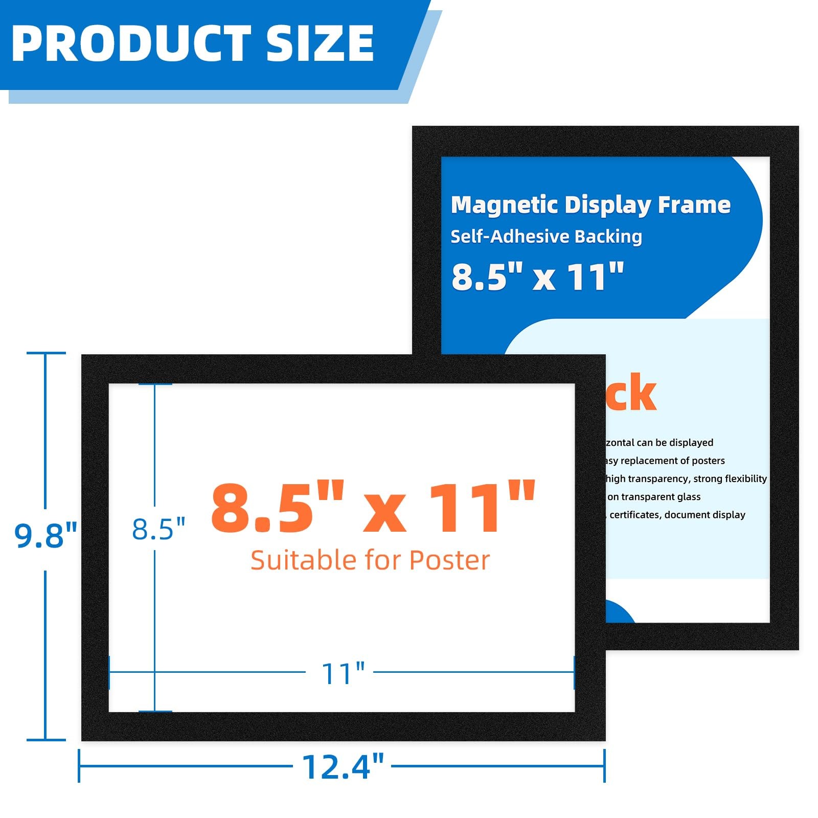 JR-MOV Magnetic Sign Holder 8.5 x 11-10 Pcs Double 8.5″x11″ 10 Pack, Black