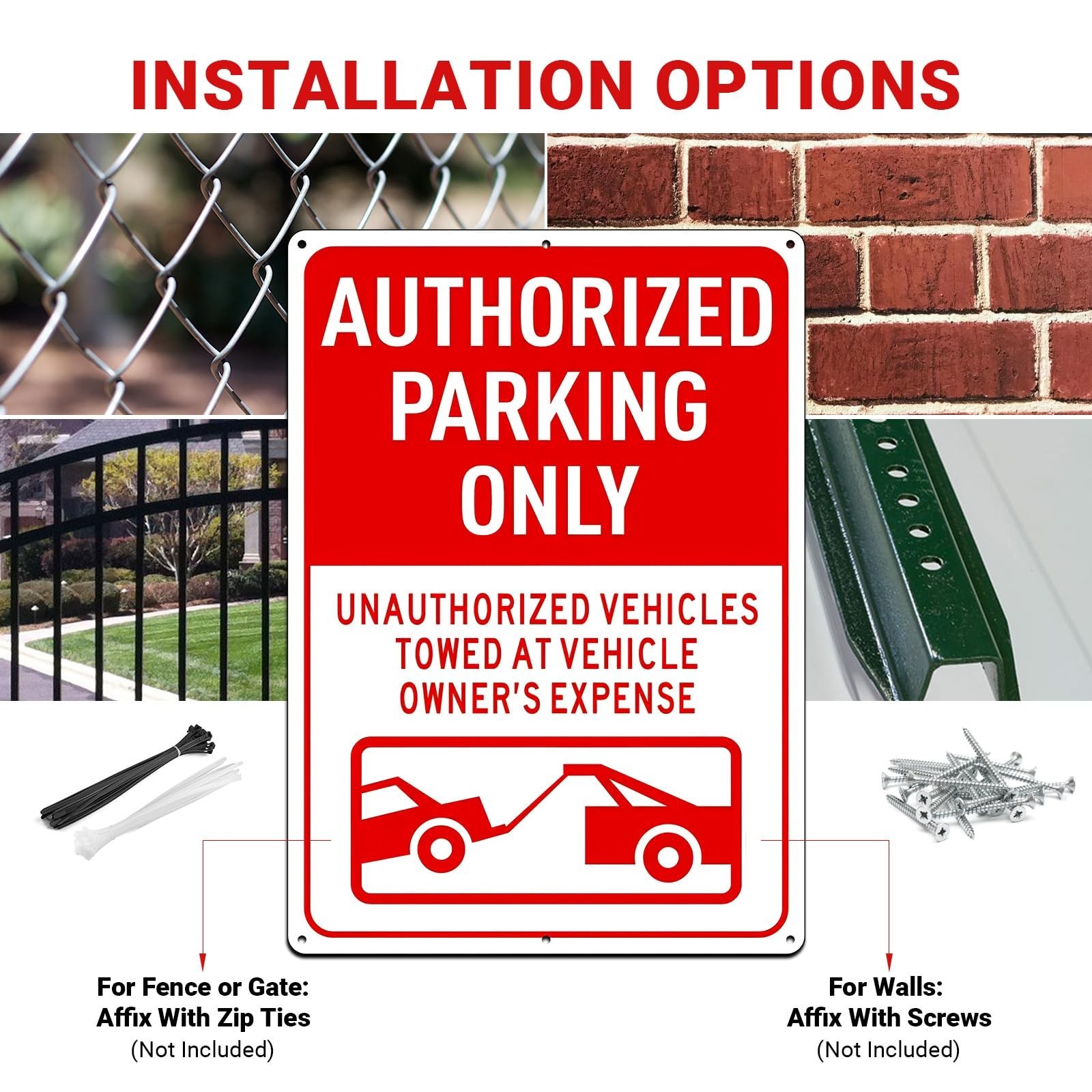 2 Pack Authorized Parking Only Sign – 14×10 Rust-Free Aluminum, Reflective, Weat