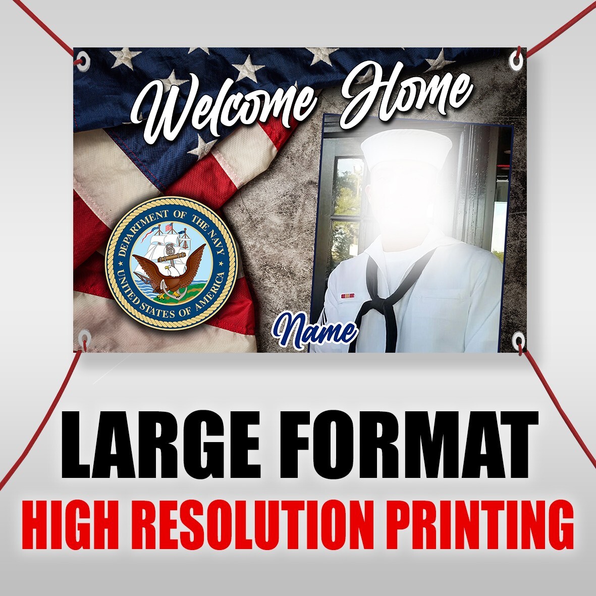 4′ x 6′ Marine Navy Welcome Home Vinyl Banner Custom Name 13oz