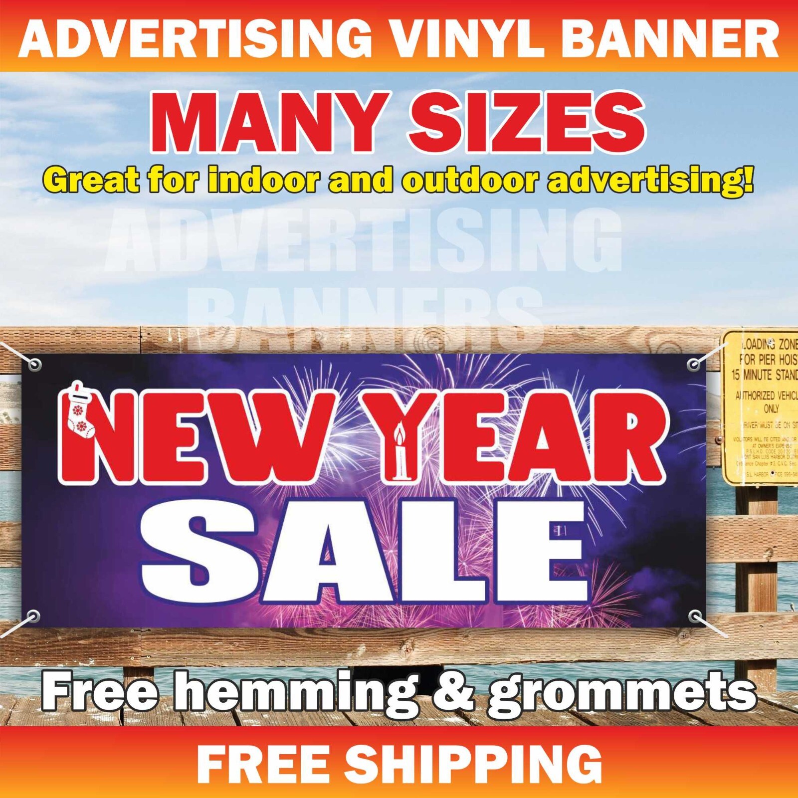New Year SALE Advertising Banner Vinyl Mesh Sign Merry Christmas Holidays Xmas
