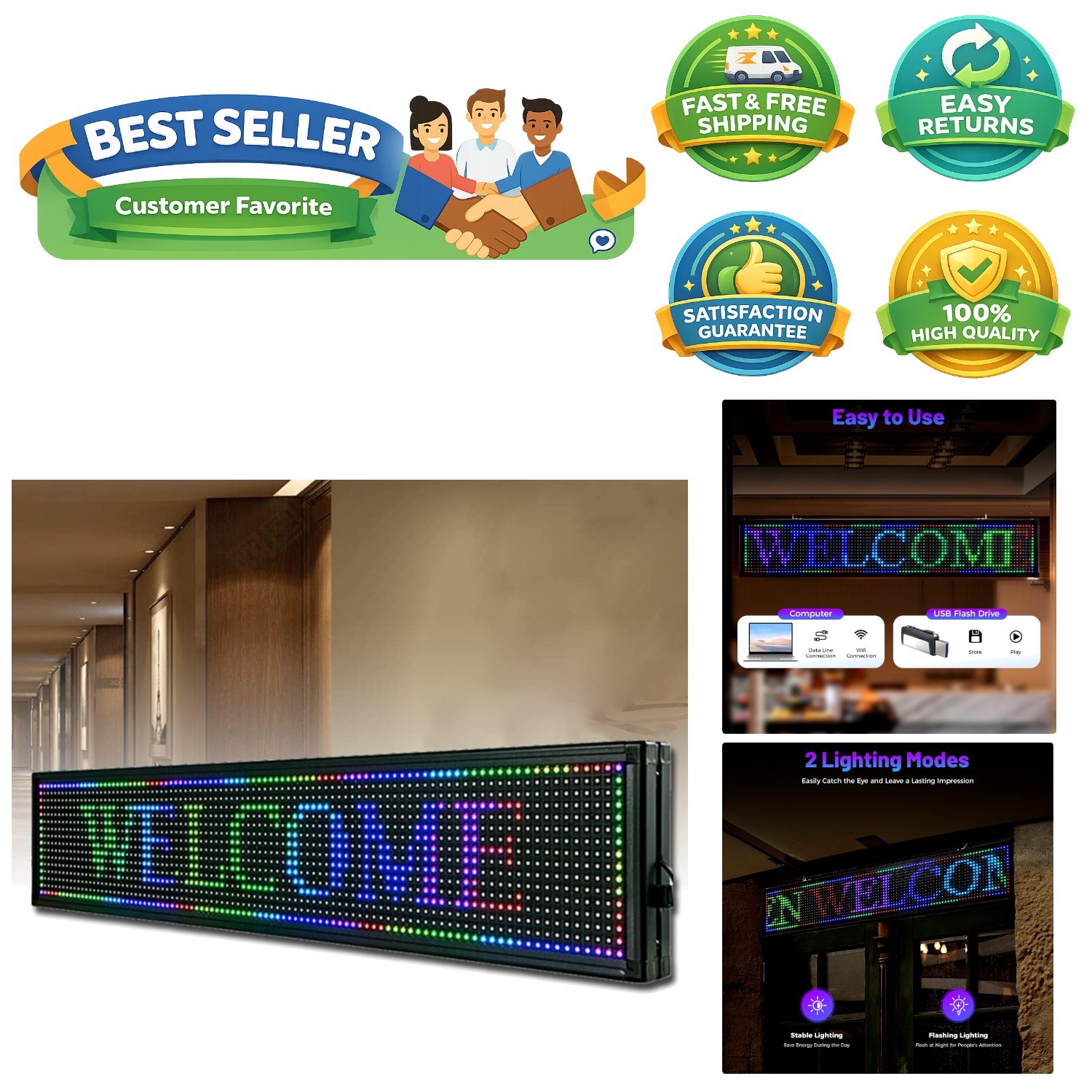 40×8” Programmable LED Sign – Ultra-Thin Scrolling Message Display for Business