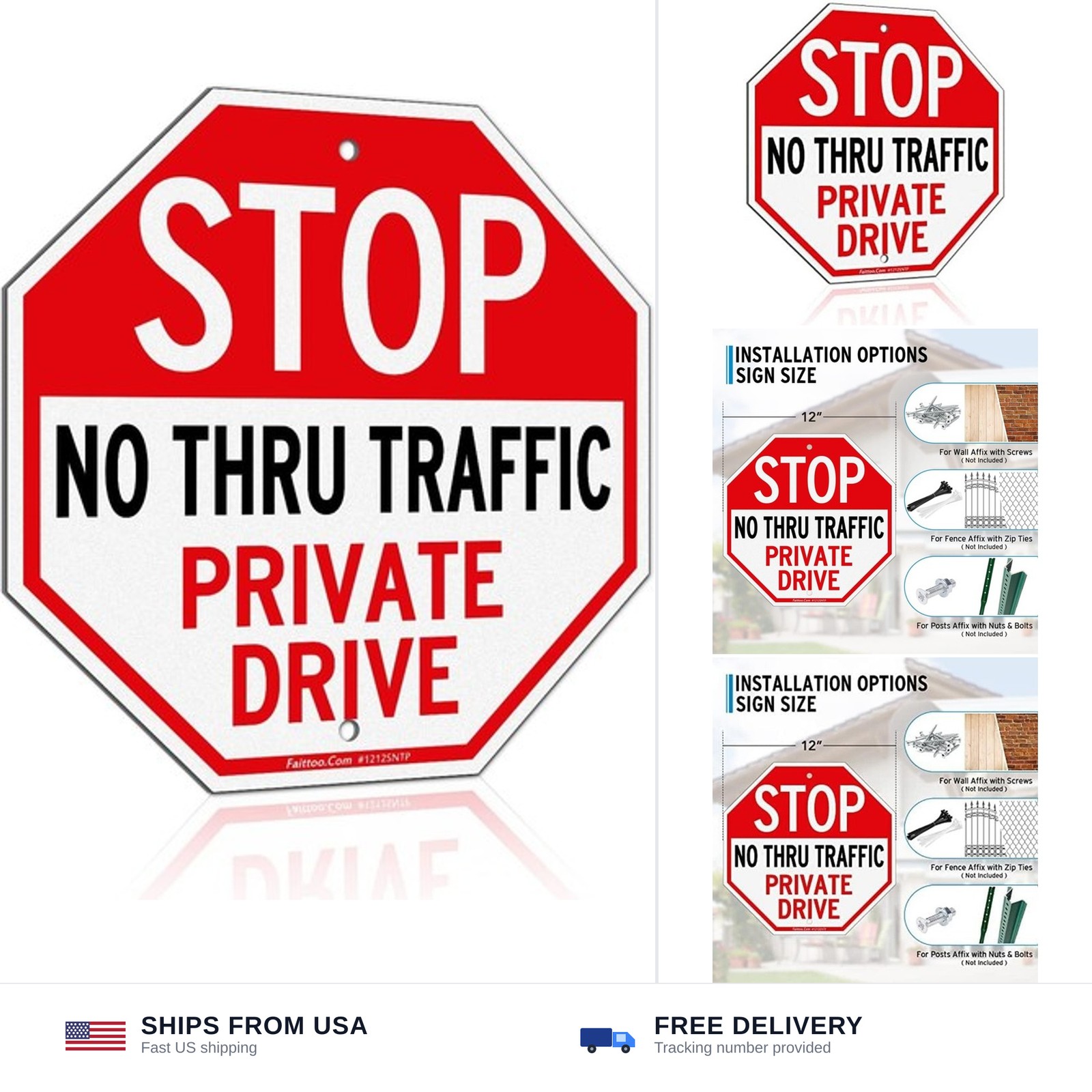 Faittoo Private Drive Sign – 12×12 Inch Reflective Aluminum Sign, Weather/Fad…