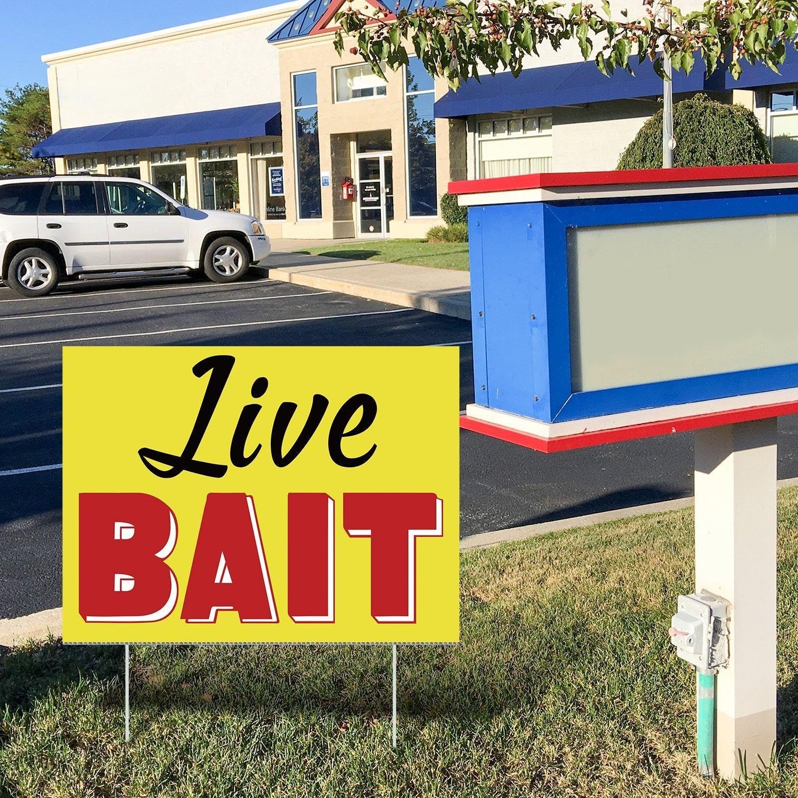 3 Pack Live Bait Yard Signs with Stakes – Double Sided Weatherproof Lawn Adverti